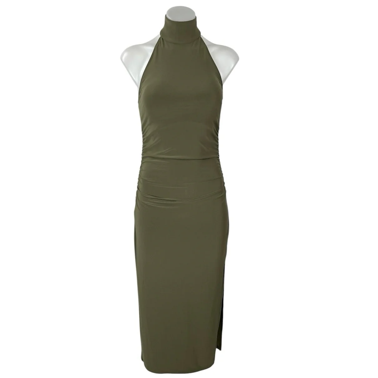 Aritzia Wilfred Smooth Matter Remedy Olive Green Halter Slit Maxi Dress Size XS