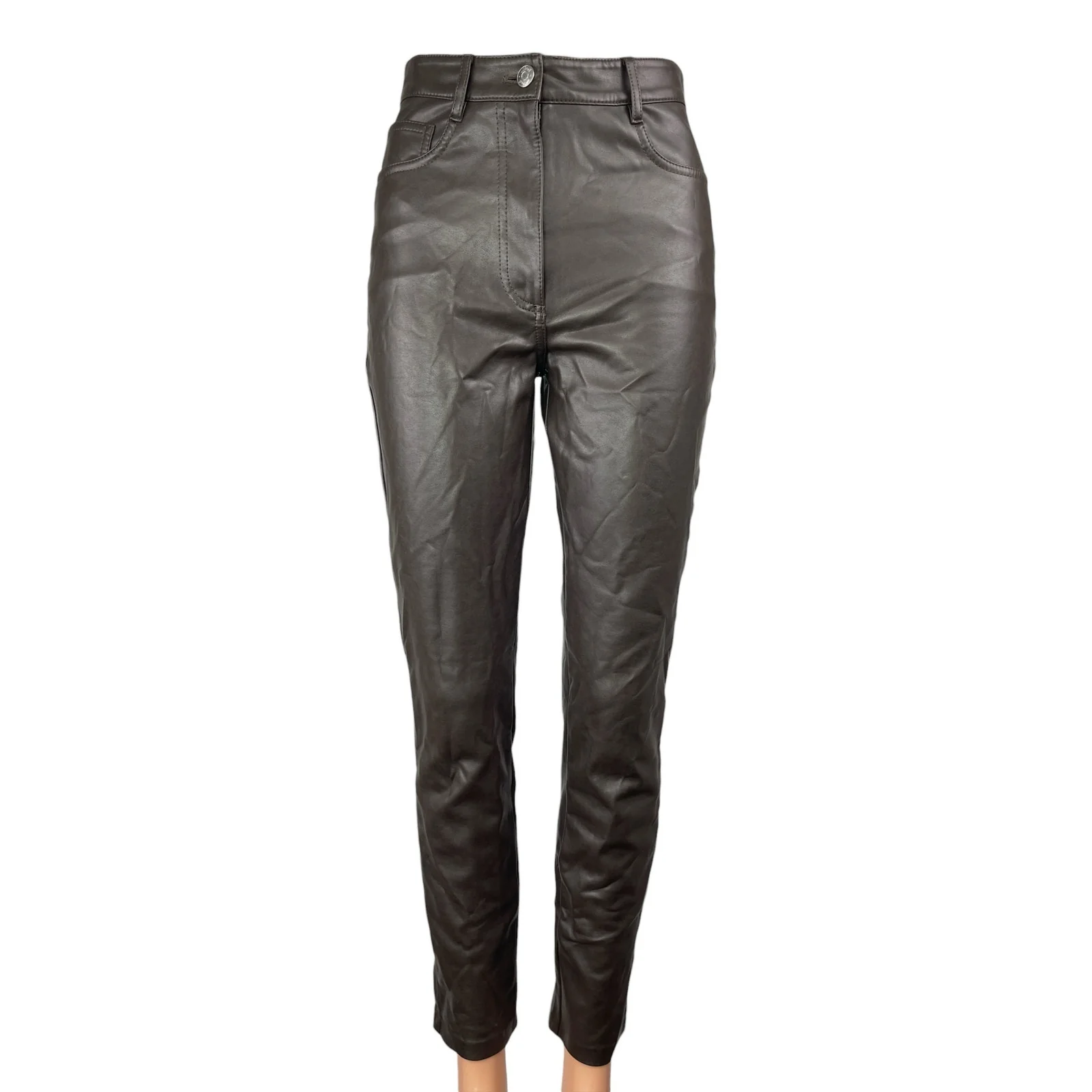Aritzia Wilfred The Melina Black Faux Leather High Rise Skinny Trouser Pants 4