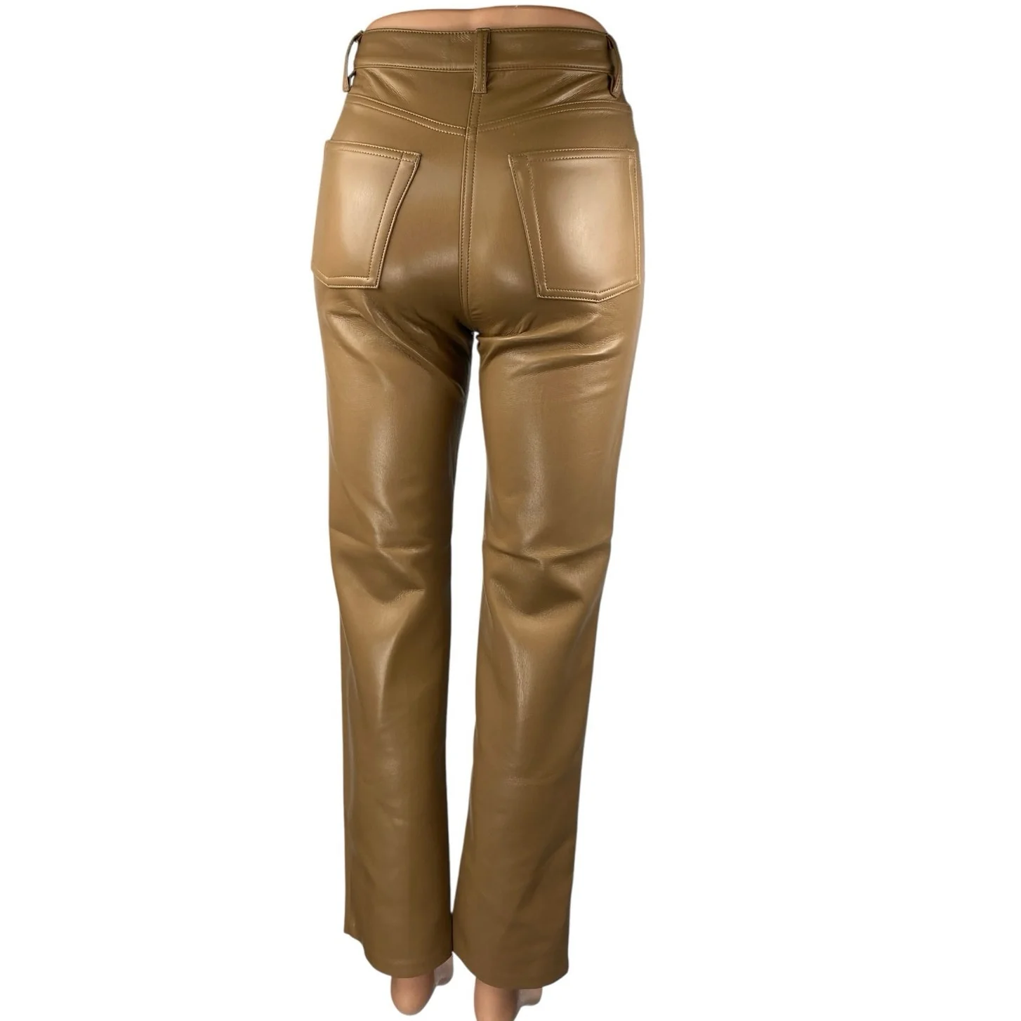 Aritzia Wilfred The Melina Brown Faux Leather Mid Rise Straight Trousers Pants 0 - Image 3