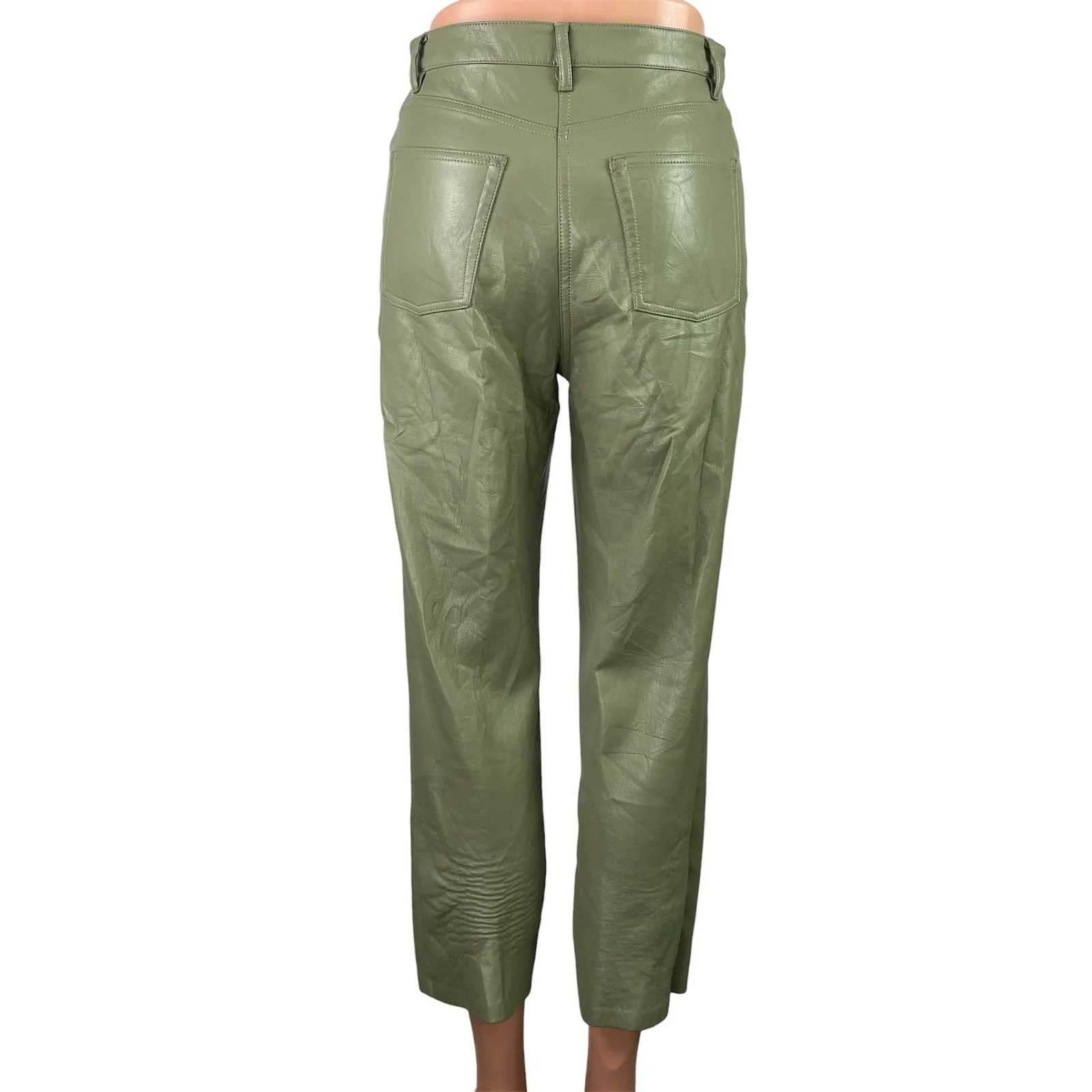 Aritzia Wilfred The Melina Womens Green Faux Leather Vegan Trousers Pants Size 4 - Image 3