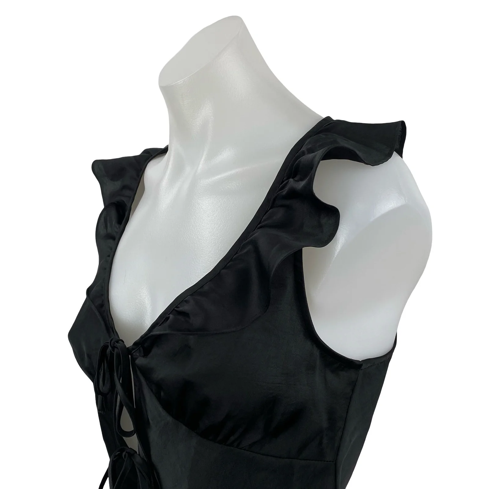 Aritzia Wilfred Tonka Satin Women's Black Ruffle Sleeveless Tie Blouse Top Sz XS - Image 3