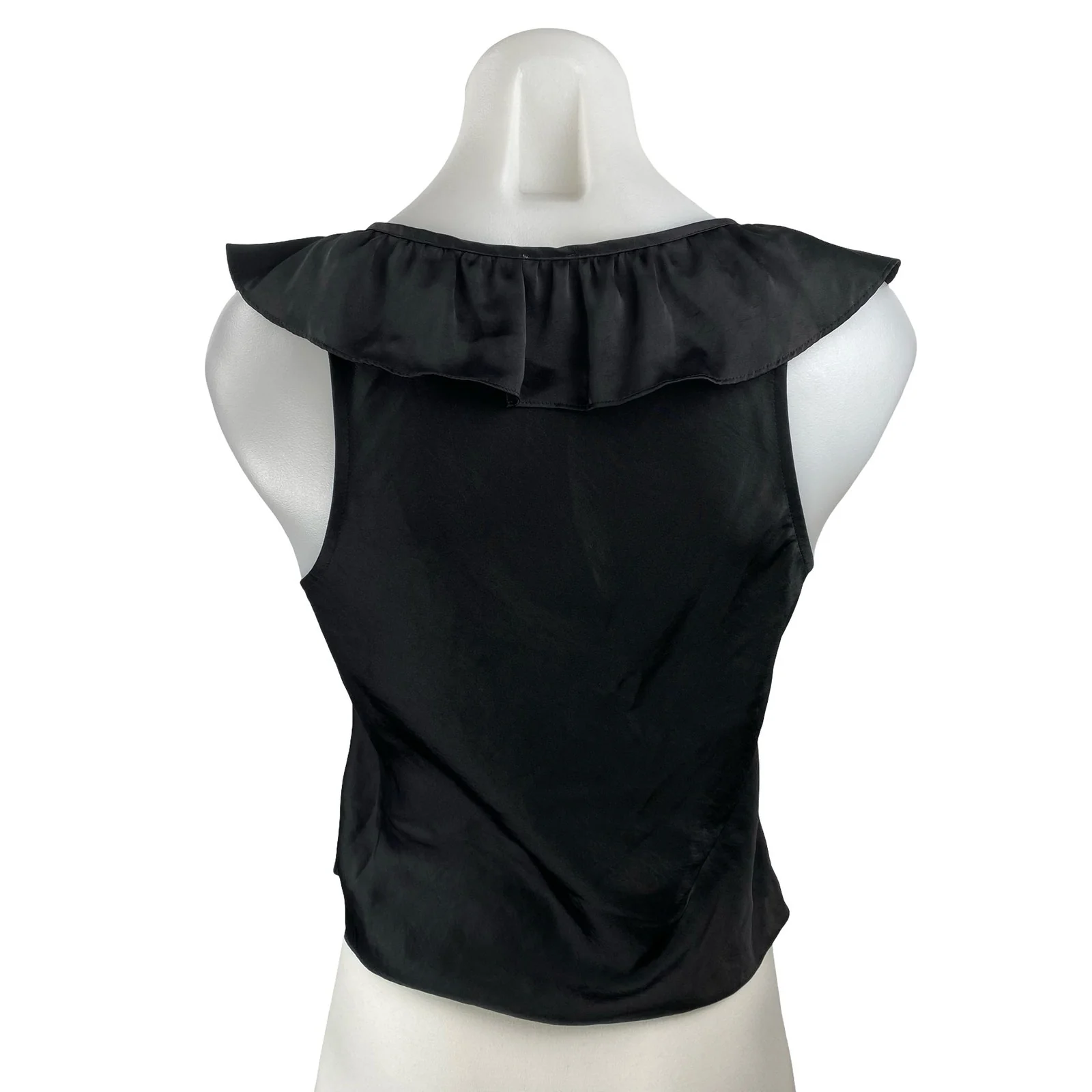 Aritzia Wilfred Tonka Satin Women's Black Ruffle Sleeveless Tie Blouse Top Sz XS - Image 4