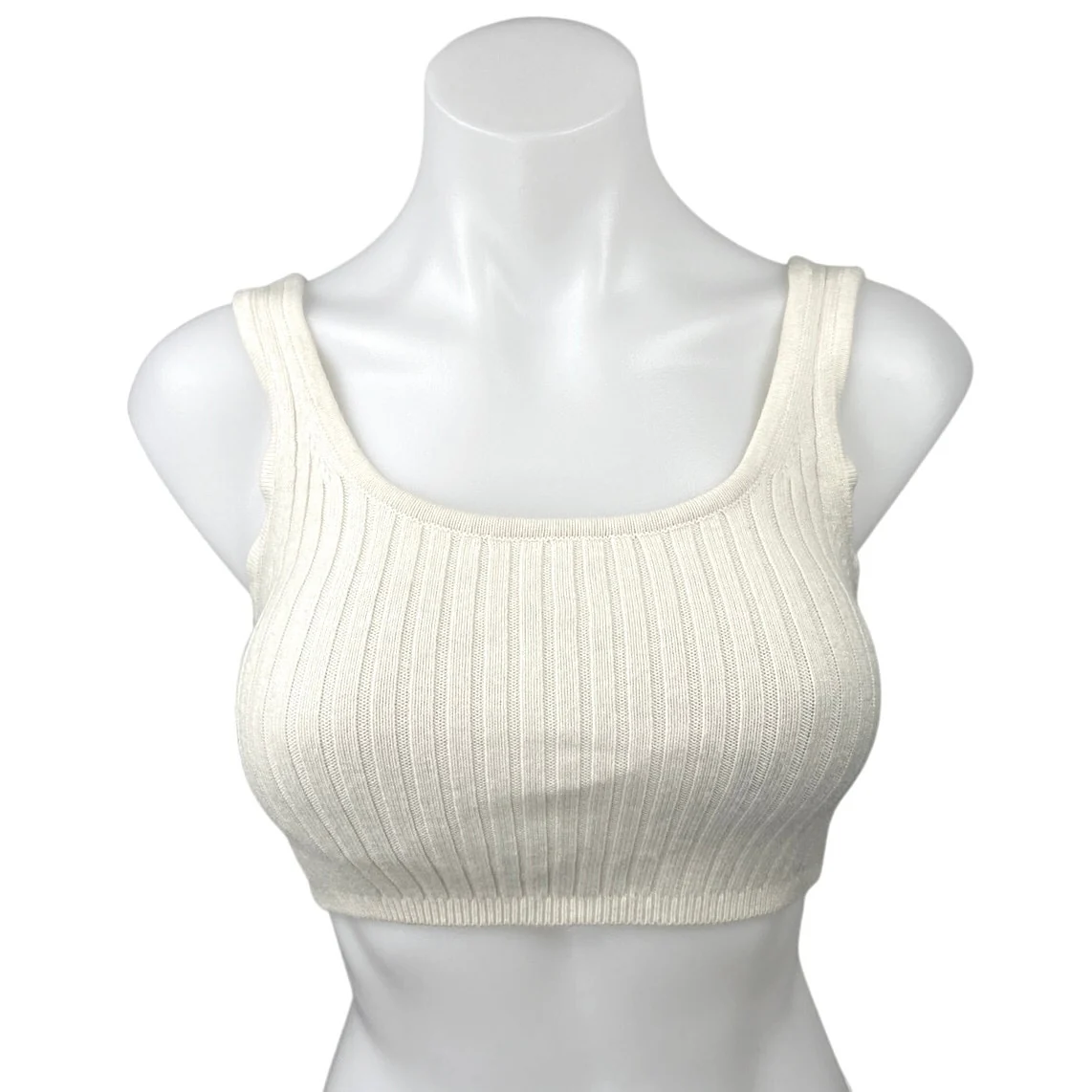 Aritzia Wilfred White Ribbed Knit Sleeveless Square Neck Casual Crop Tank Top XS