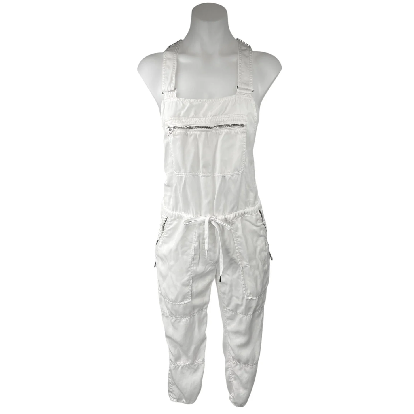 Aritzia Wilfred Valletta White Sleeveless Drawstring Crop Bib Romper Jumpsuit Size XXS