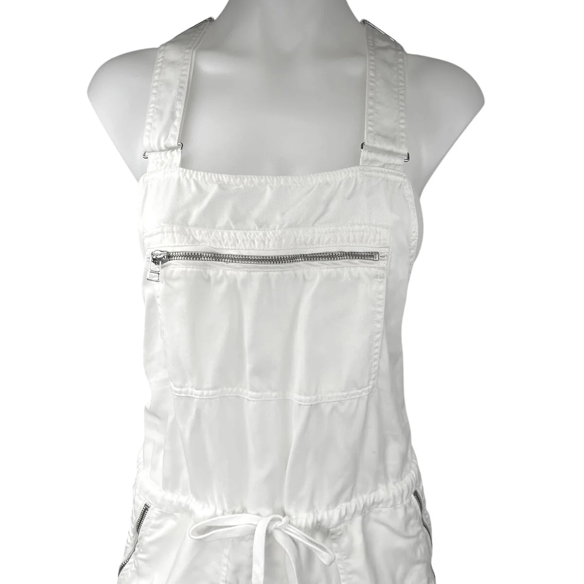 Aritzia Wilfred Valletta White Sleeveless Drawstring Crop Bib Romper Jumpsuit Size XXS - Image 3