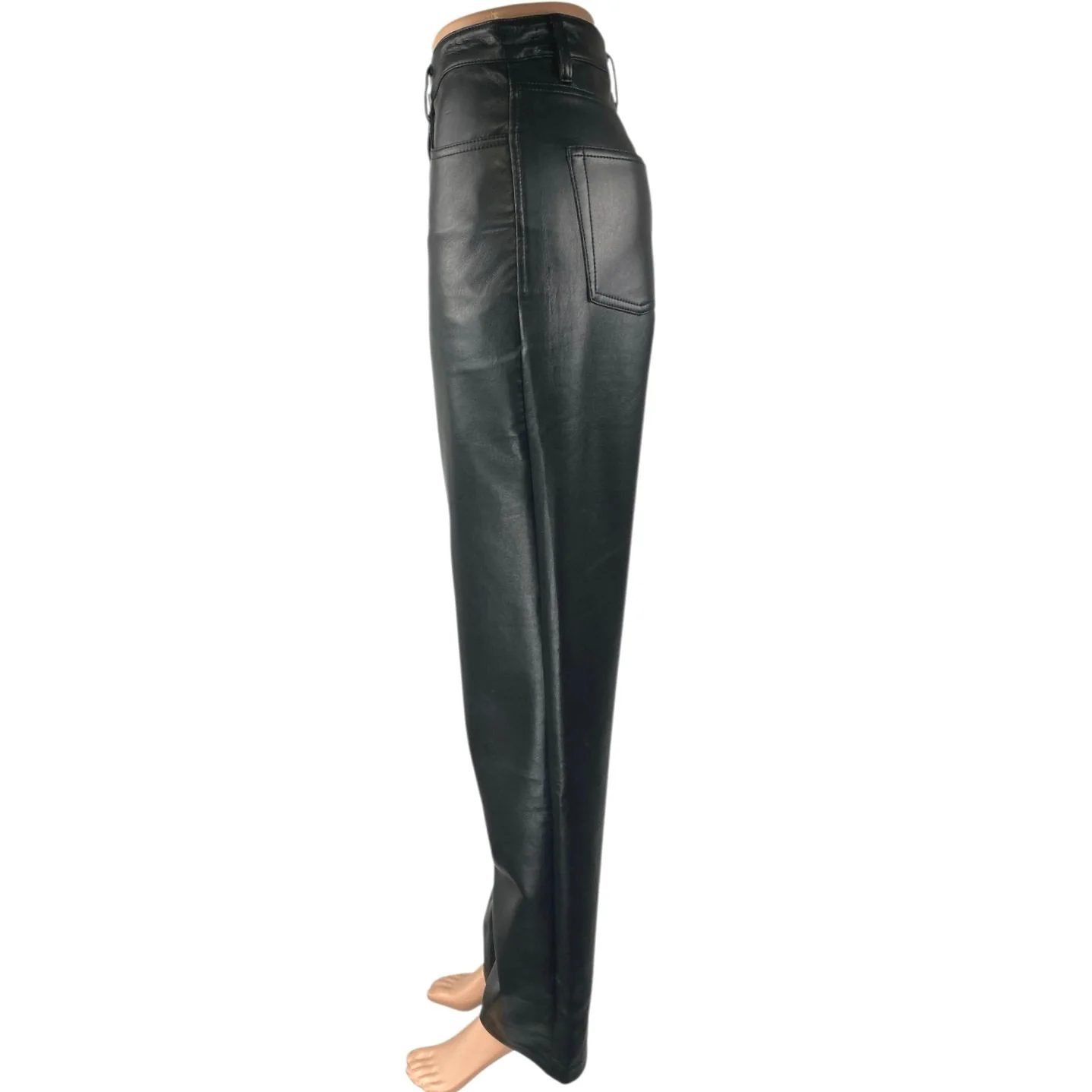 Aritzia Wilfred Women's Black Faux Leather High Rise Straight Trousers Pants 6 - Image 2