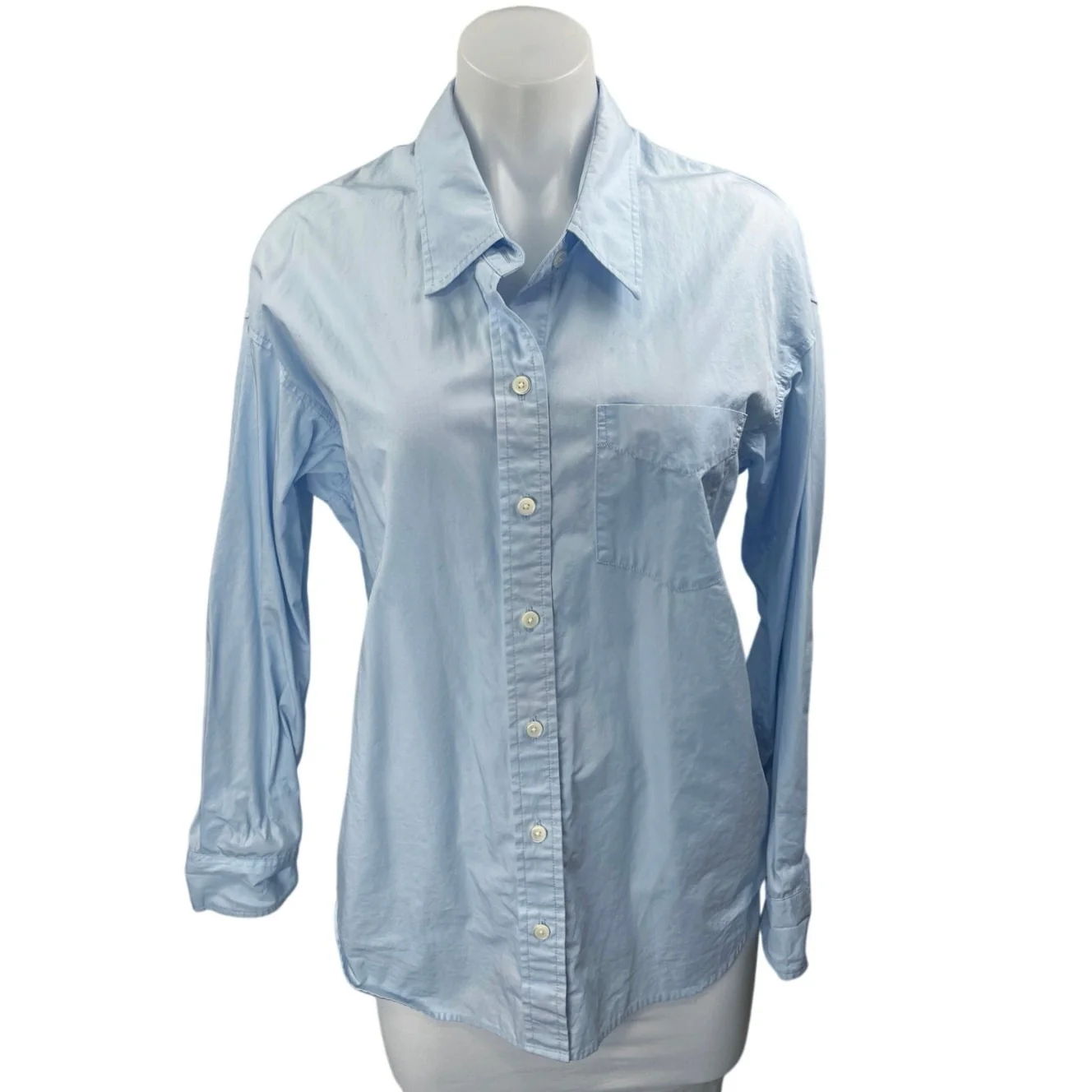 Aritzia Wilfred Women's Blue Long Sleeve Collar Button Down Shirt Top Size XS