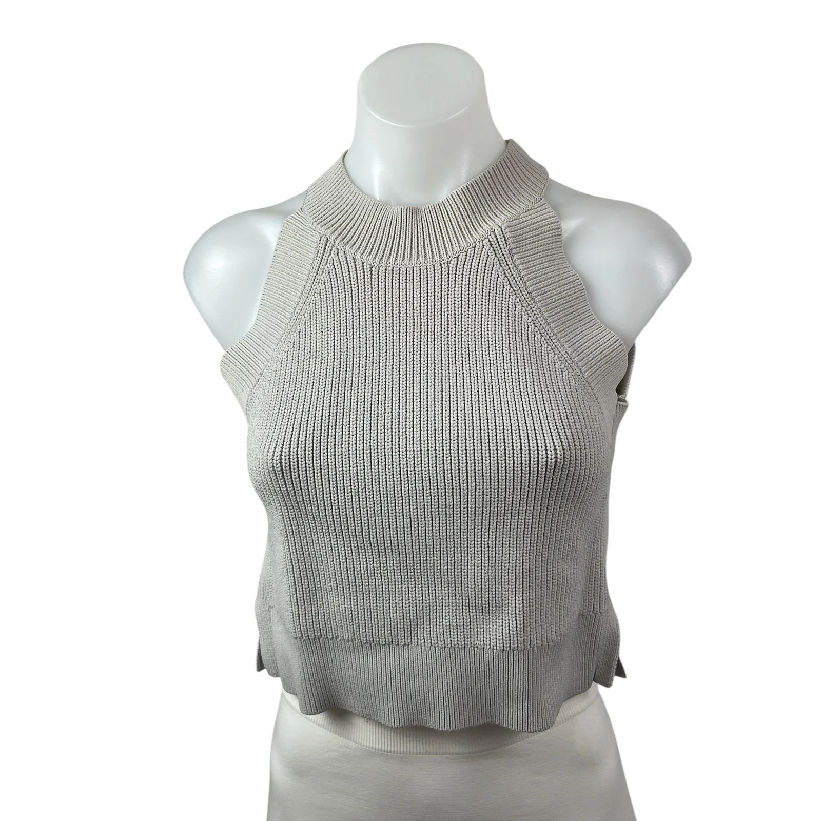 Aritzia Wilfred Women's Gray Ribbed Knit High Neck Sleeveless Crop Top Size M