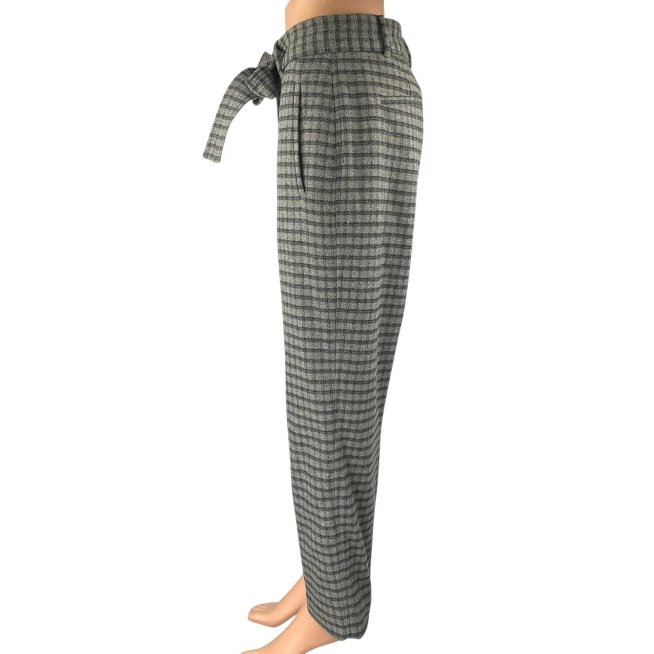Aritzia Wilfred Womens Gray Wool Plaid Check Straight Crop Trousers Pants Size 6 - Image 2