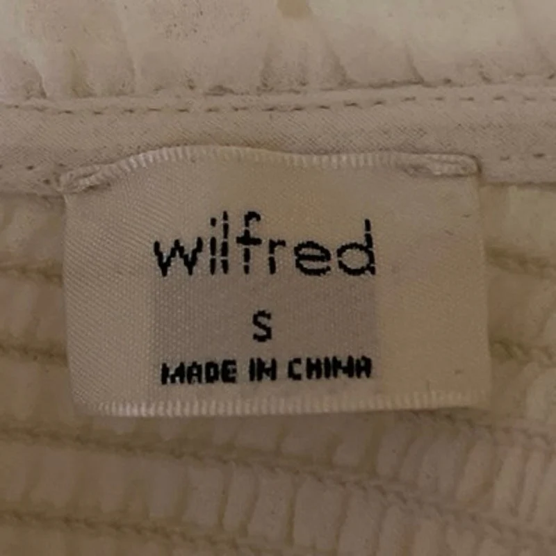 Aritzia Wilfred Women's White Puff Sleeve Smocked Ruffle Edge Sweater Top Size S - Image 3