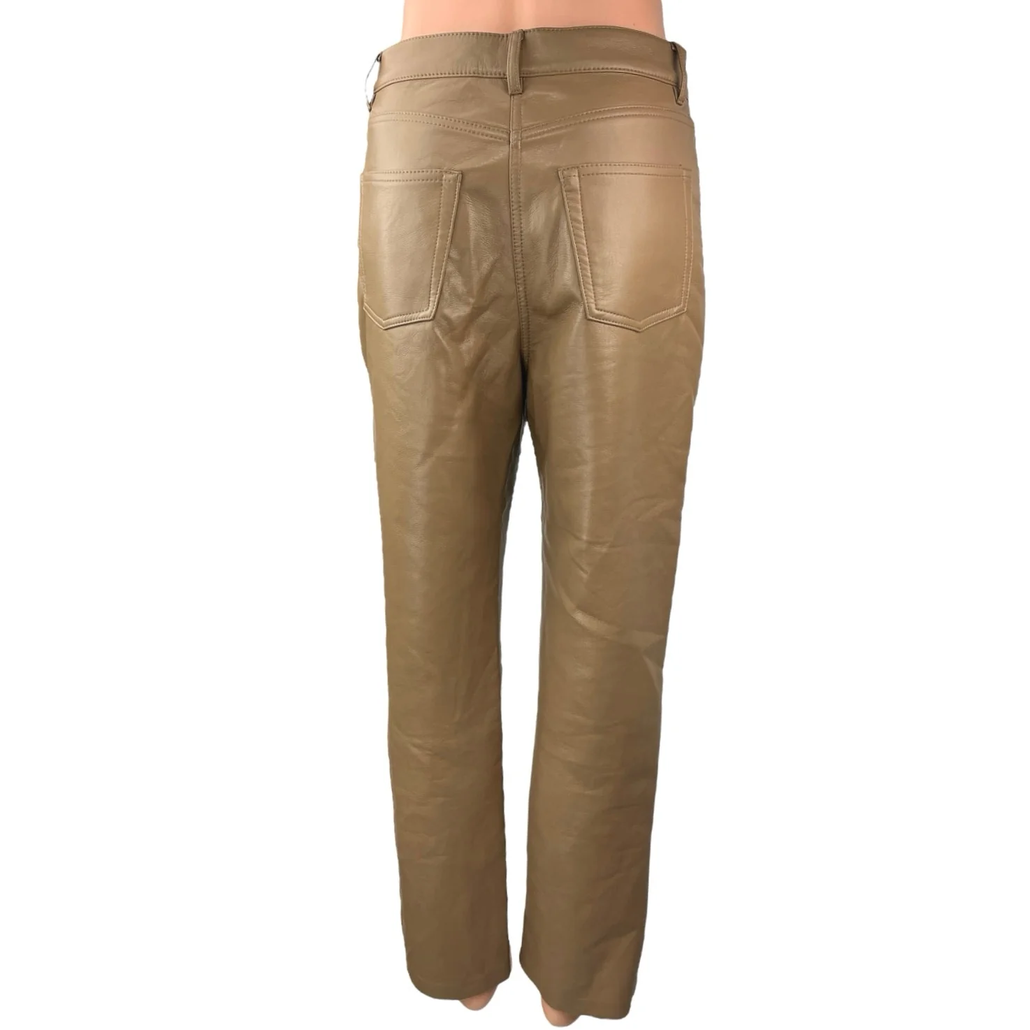 Aritzia Wilfred Women's Tan Faux Leather Vegan High Rise Straight Pants Size 6 - Image 3