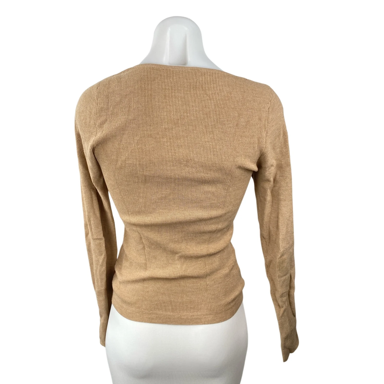 Aritzia Wilfred Womens Tan Ribbed Knit Sweetheart Long Sleeve Sweater Top Size M - Image 4