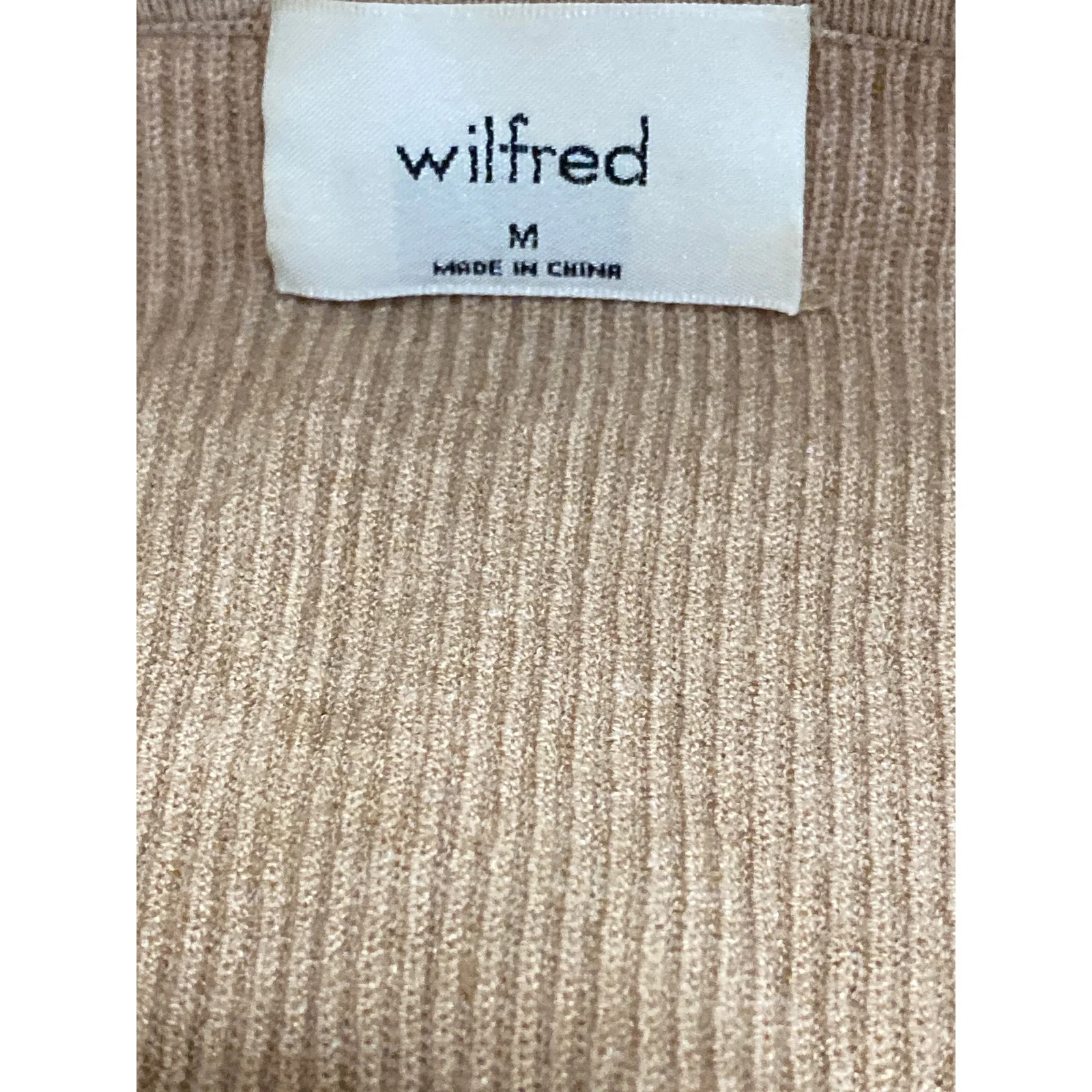 Aritzia Wilfred Womens Tan Ribbed Knit Sweetheart Long Sleeve Sweater Top Size M - Image 5