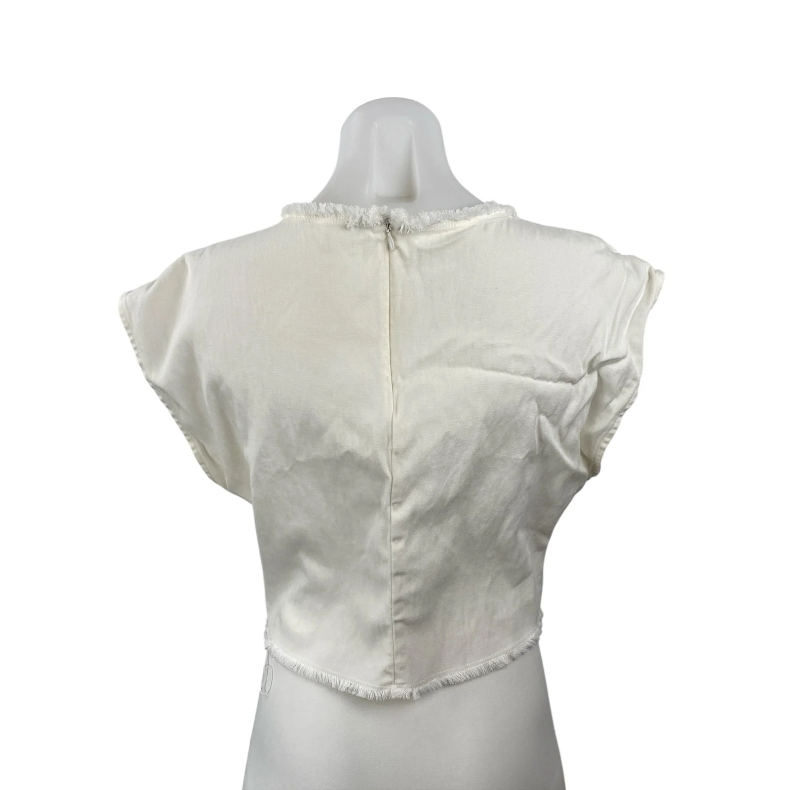 Aritzia Wilfred Women's White Drop Shoulder Fringe Cropped Blouse Top Size M - Image 4