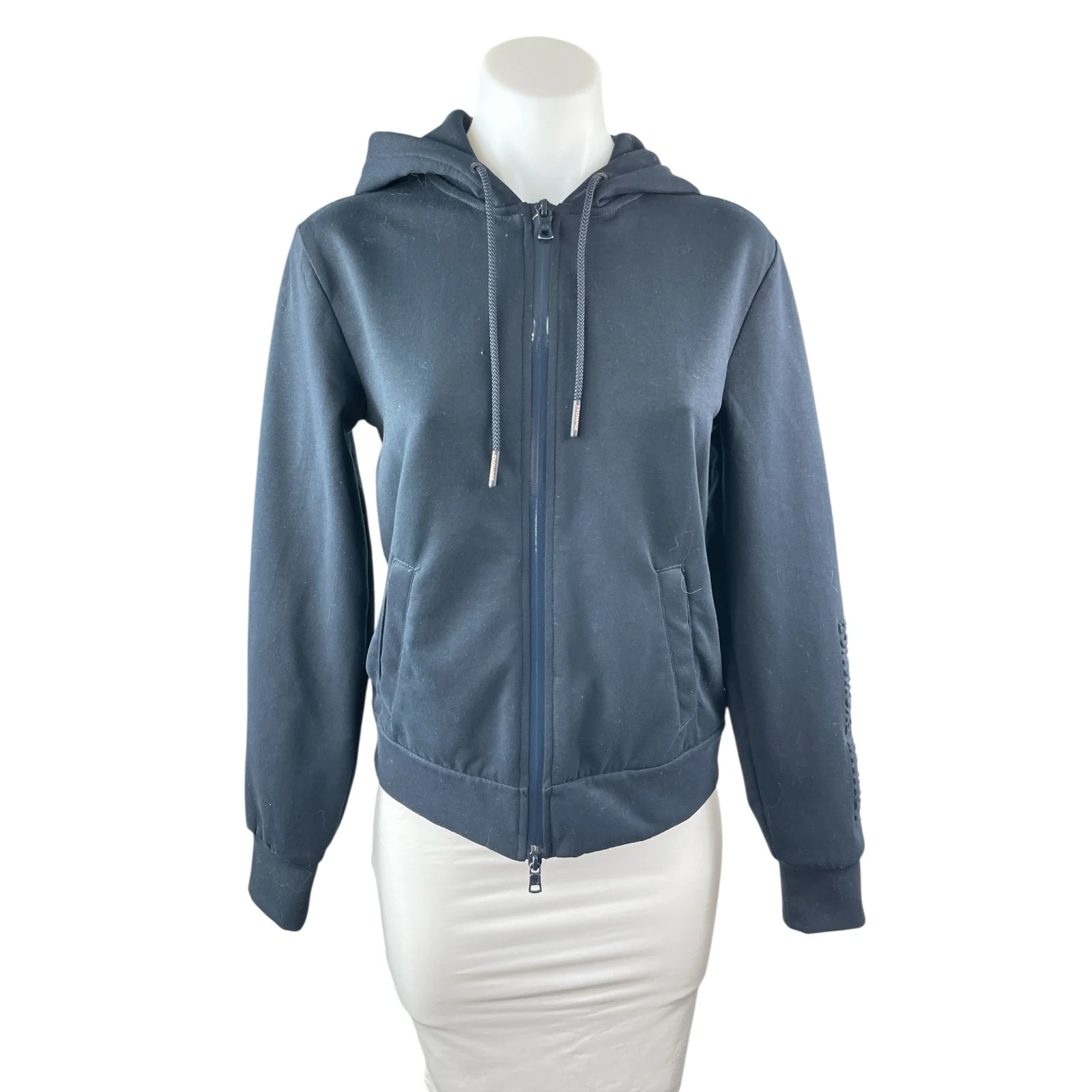 Armani Exchange Women's Navy Blue Full Zip Hoodie Hooded Sweatshirt Top Size S