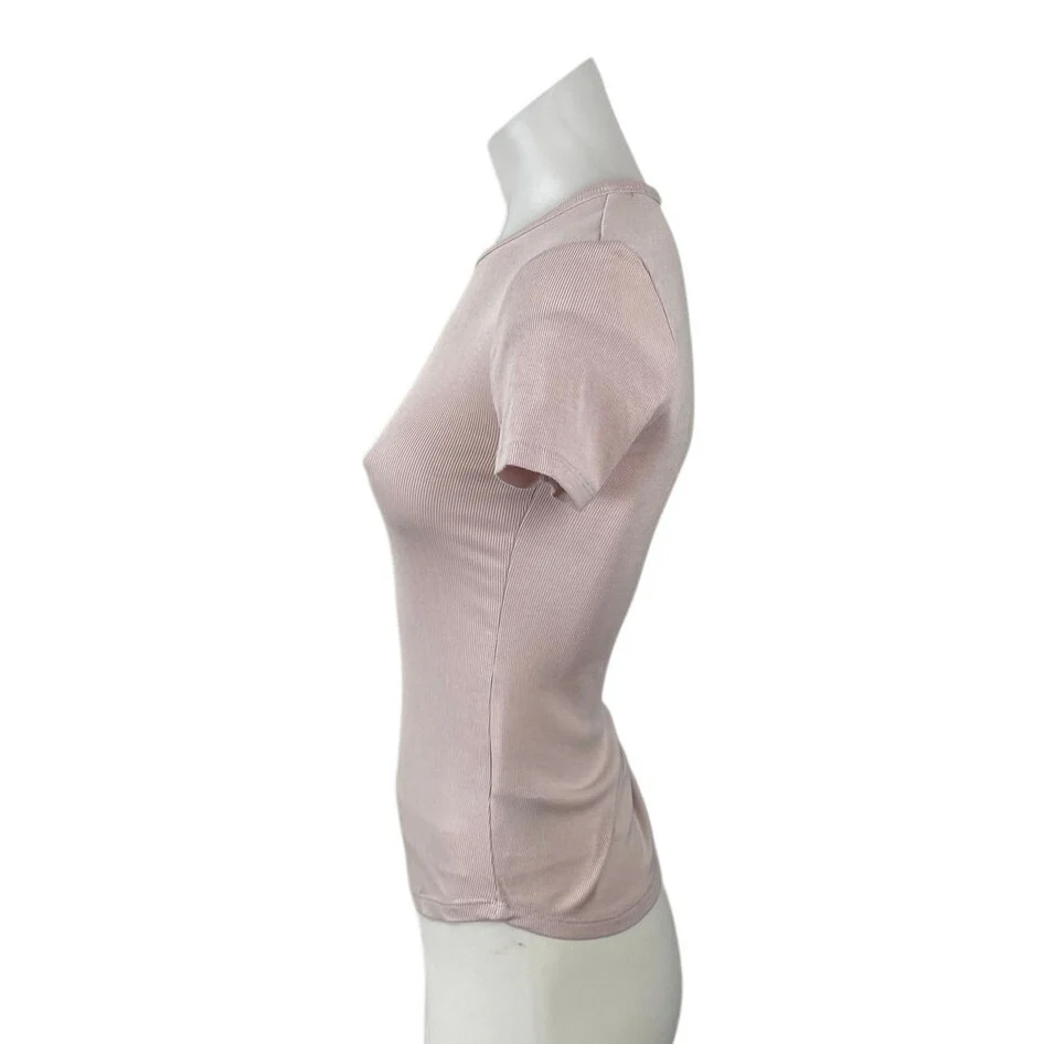 Artizia Sunday Best ReRib Pink Short Sleeve Ribbed Knit Crew Neck T Shirt Top XS - Image 2