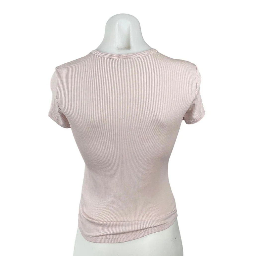 Artizia Sunday Best ReRib Pink Short Sleeve Ribbed Knit Crew Neck T Shirt Top XS - Image 3
