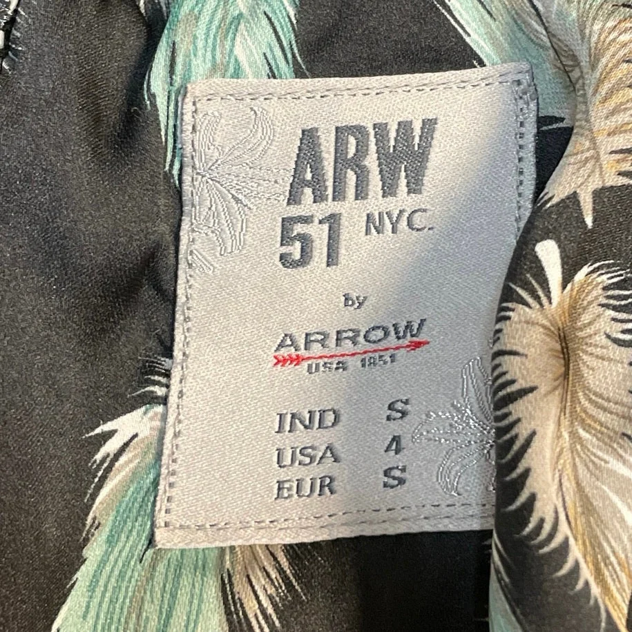 ARW 51 NYC Black Feather Short Sleeve Graphic Tie Waist A Line Mini Dress Size 4 - Image 4