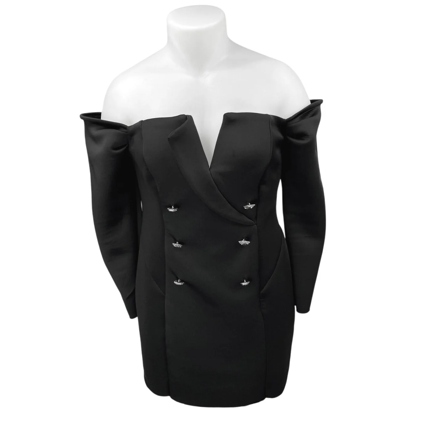 ASOS Black Off The Shoulder Tux Double Breasted Long Sleeve Sheath Mini Dress 16