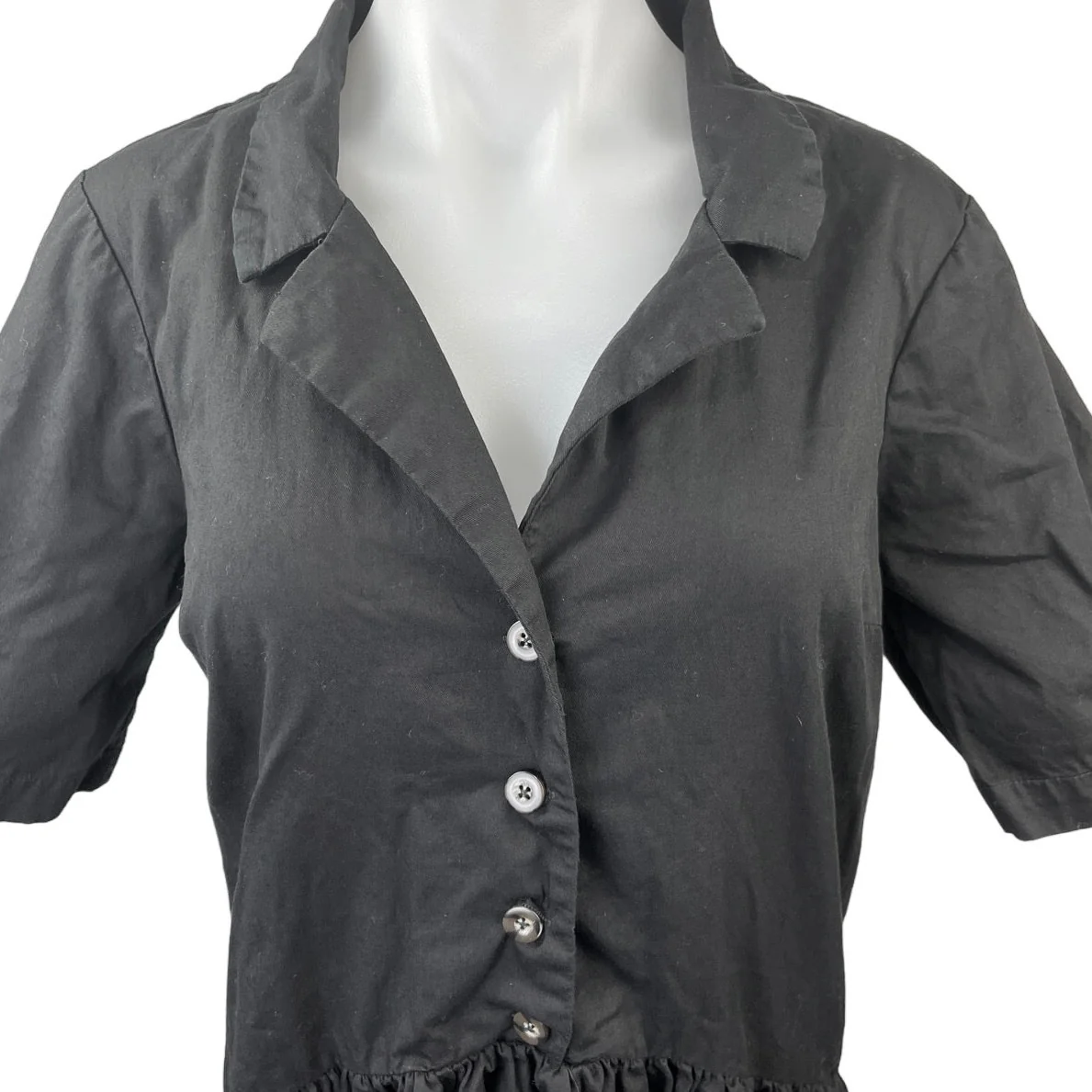 Asos Black Twill Collared Button Short Sleeve Midi A-Line Shirt Dress Size 6 - Image 3
