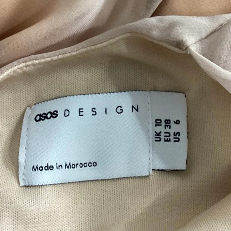 ASOS Design Beige High Neck Chiffon Drape Sleeveless Mini Sheath Dress Size 6 - Image 7