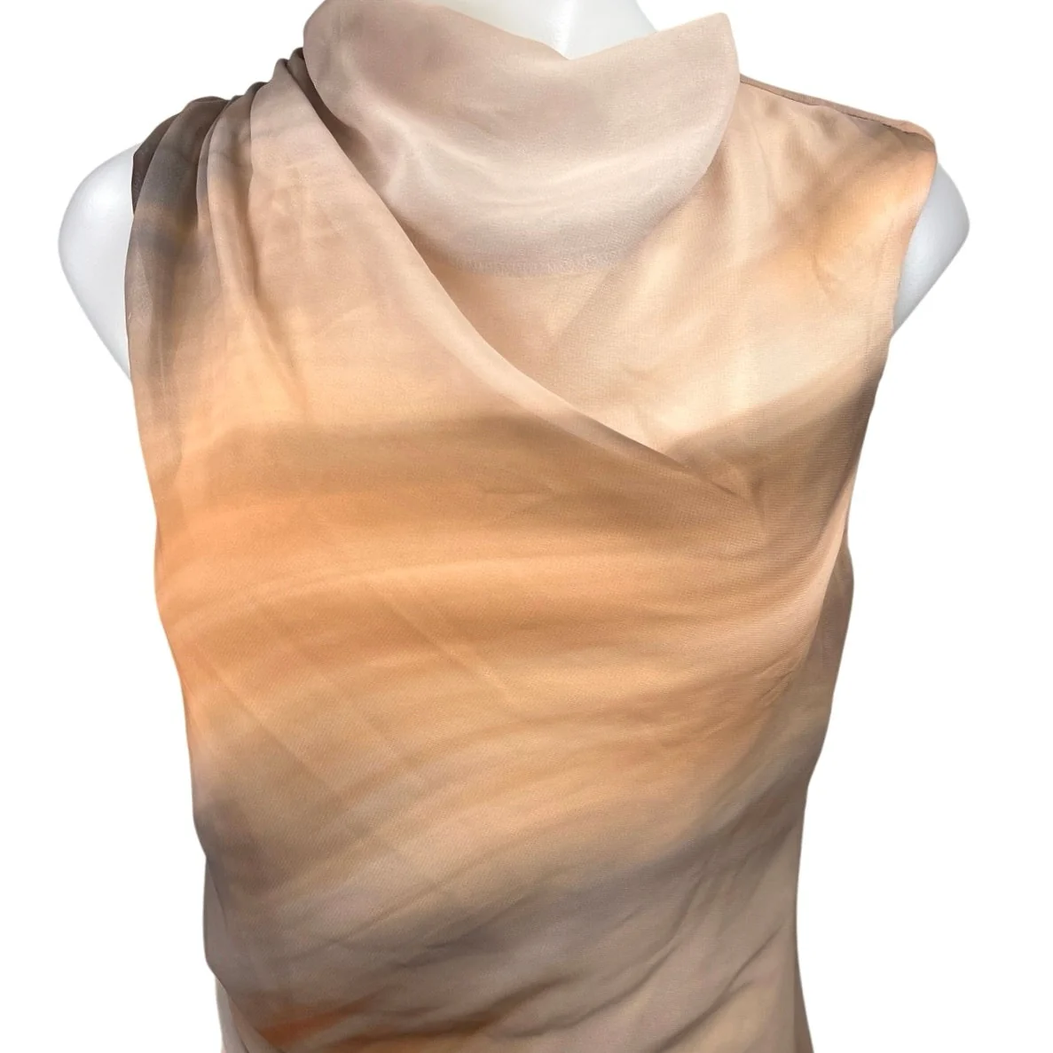 ASOS Design Beige High Neck Chiffon Drape Sleeveless Mini Sheath Dress Size 6 - Image 9
