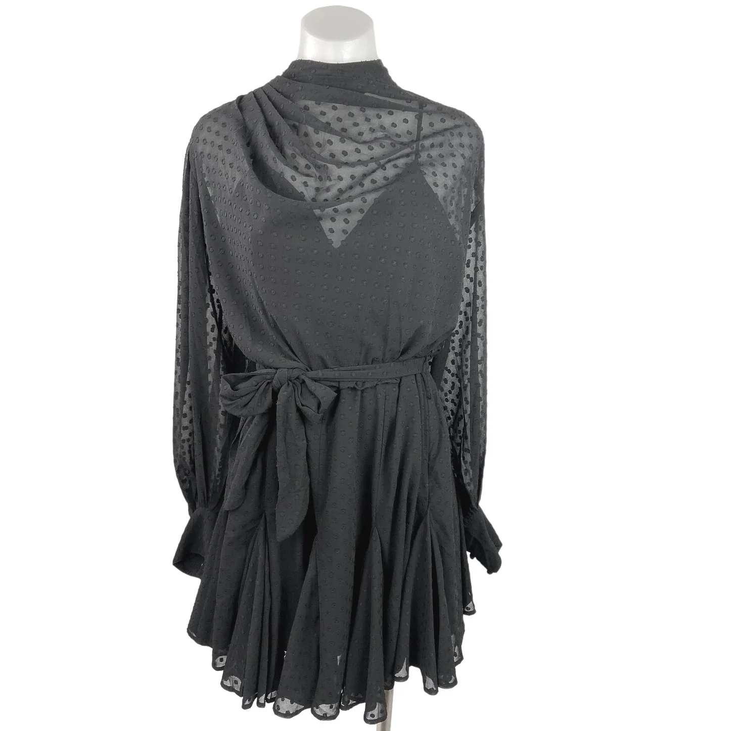 Asos Design Black Chiffon Open Back Long Sleeve Sheer Mini Fit & Flare Dress 12