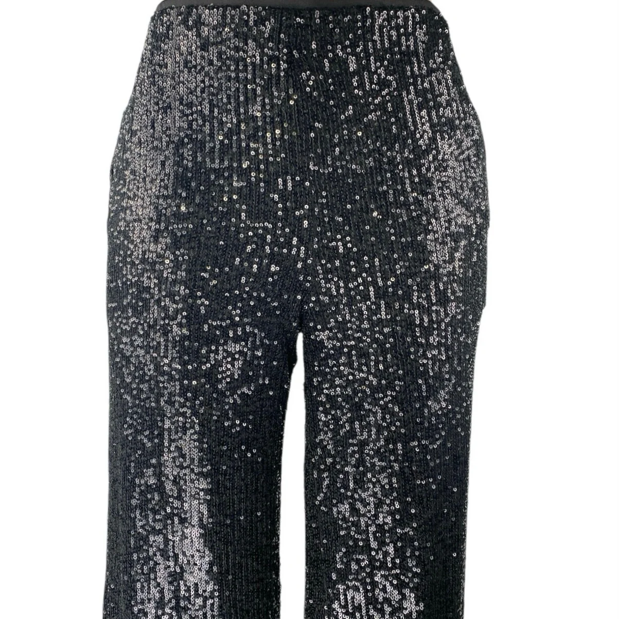 ASOS Design Black Sequin Shimmer Glitter Wide Leg High Waist Trousers Pants Sz 4 - Image 4