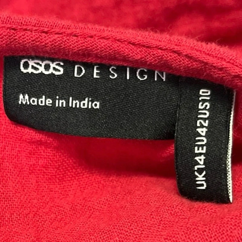 ASOS Design Red Long Sleeve Smocked V-neck Tie Front Peplum Shirt Blouse Top 10 - Image 3