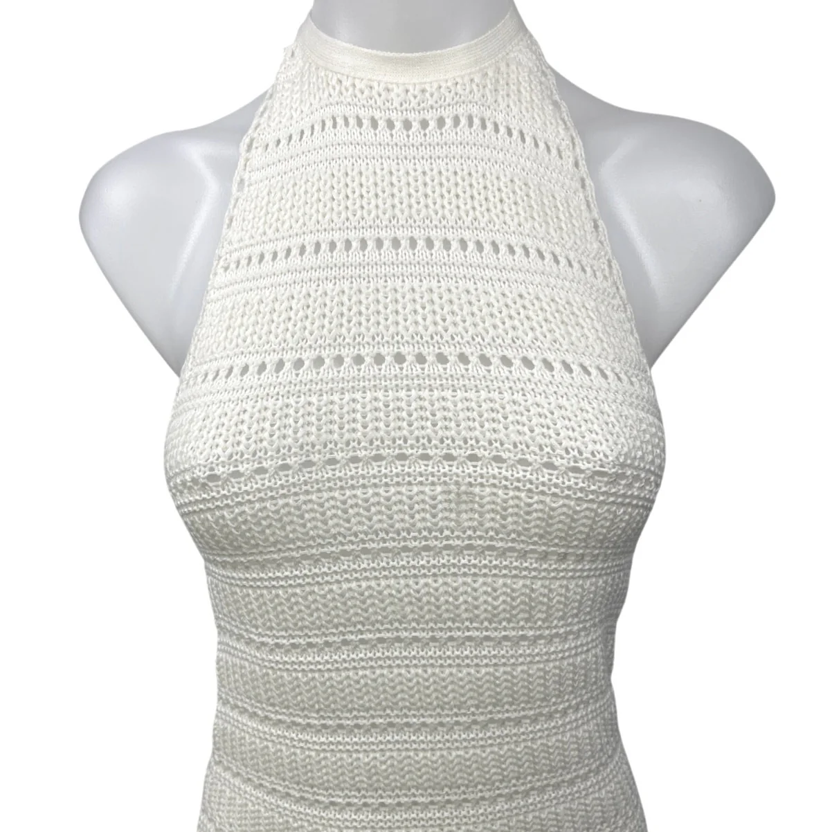 ASOS Design White Halter Crochet Sleeveless Open Back Mini Bodycon Dress Size 0 - Image 3