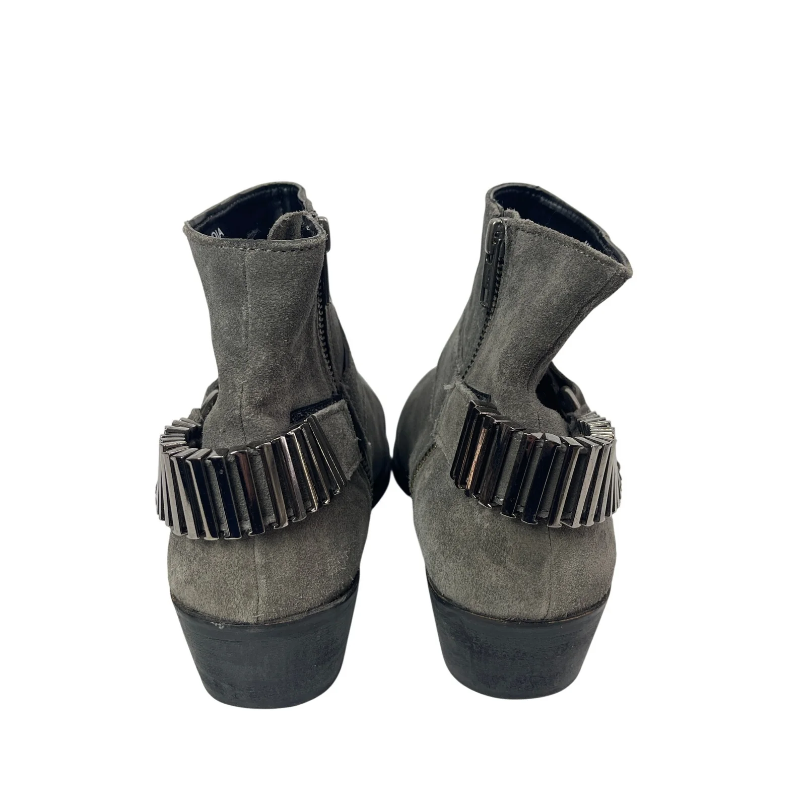 ASOS Gray Leather Suede Pointed Toe Buckle Strap Western Ankle Chelsea Boots 7 - Image 3
