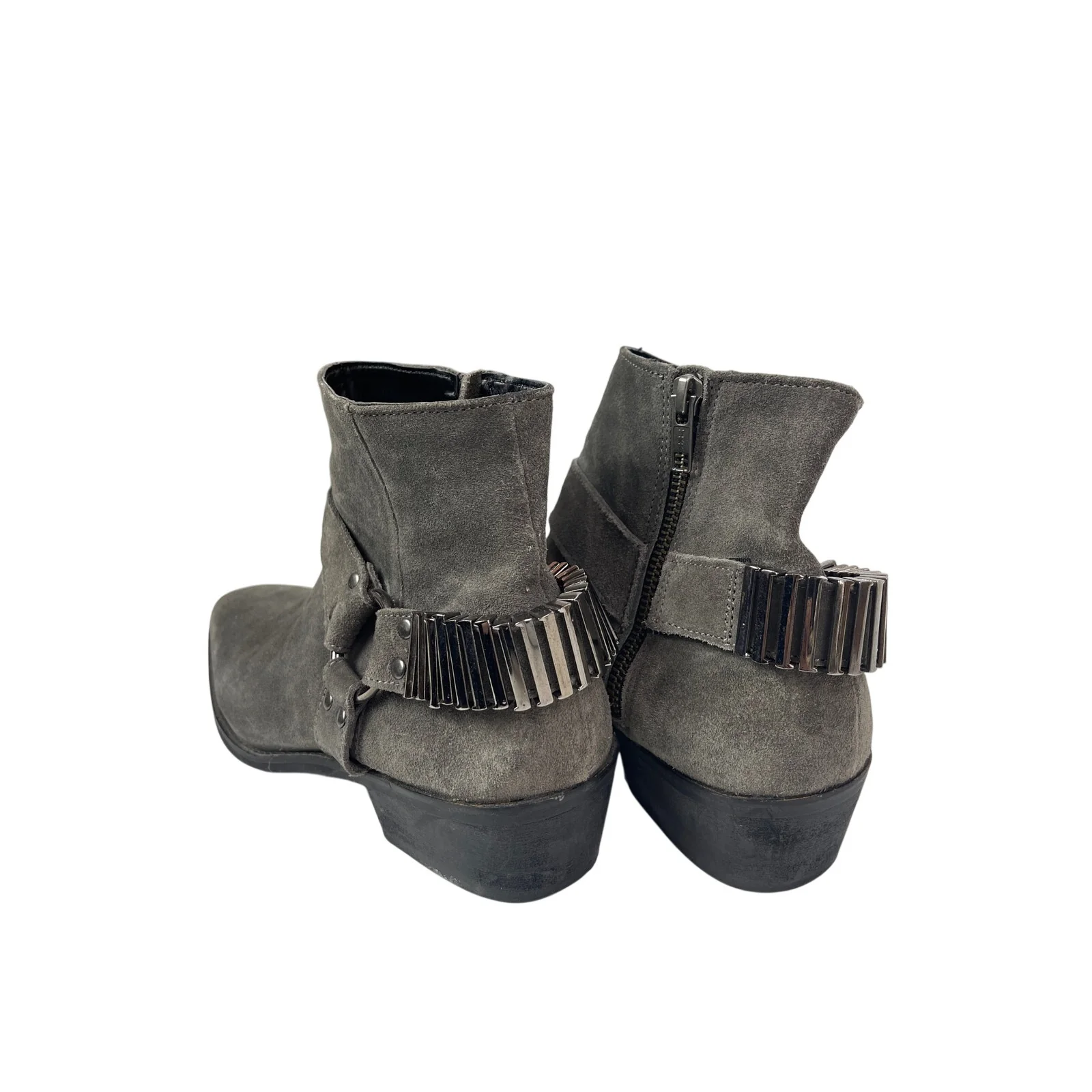 ASOS Gray Leather Suede Pointed Toe Buckle Strap Western Ankle Chelsea Boots 7 - Image 4