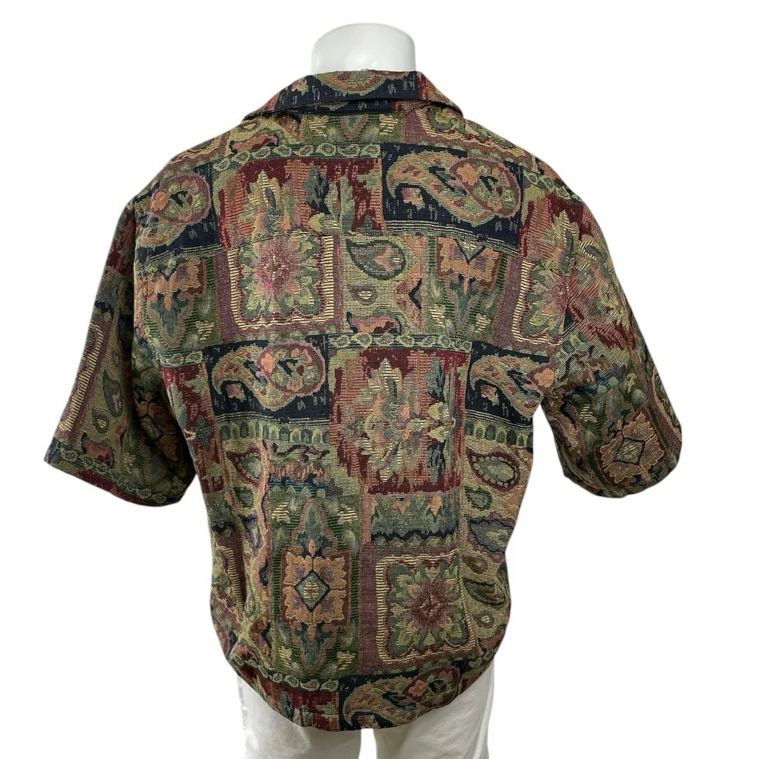 Asos Men's Multicolor Boxy Paisley Tapestry Short Sleeve Button Down Shacket M - Image 3