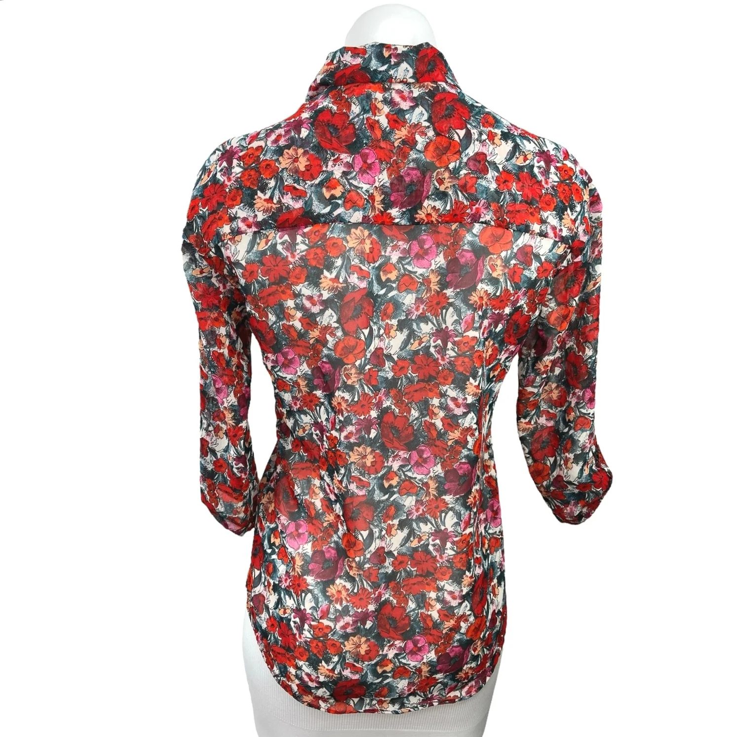 Asos Red Black Floral Print V-Neck 3/4 Sleeve Career Office Shirt Blouse Top 2 - Image 2