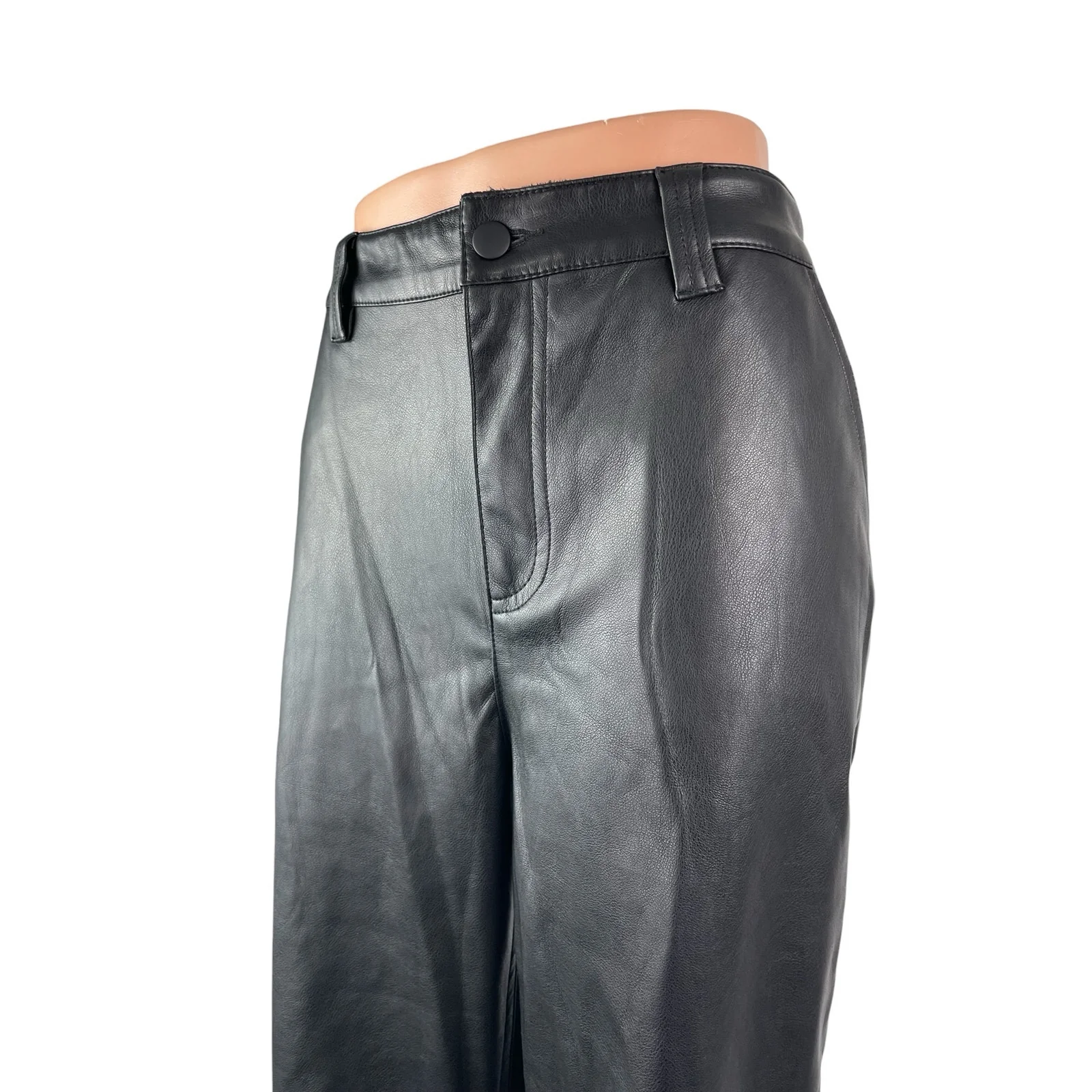 Asos Women's Black Faux Leather High Rise Straight Leg Long Trousers Pants Sz 8 - Image 2