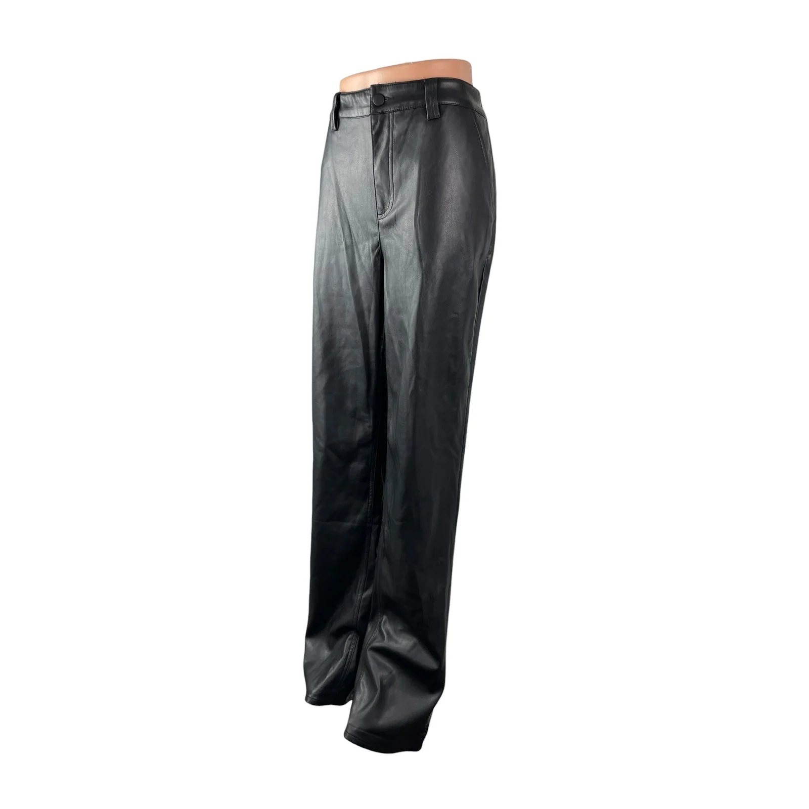 Asos Women's Black Faux Leather High Rise Straight Leg Long Trousers Pants Sz 8 - Image 3