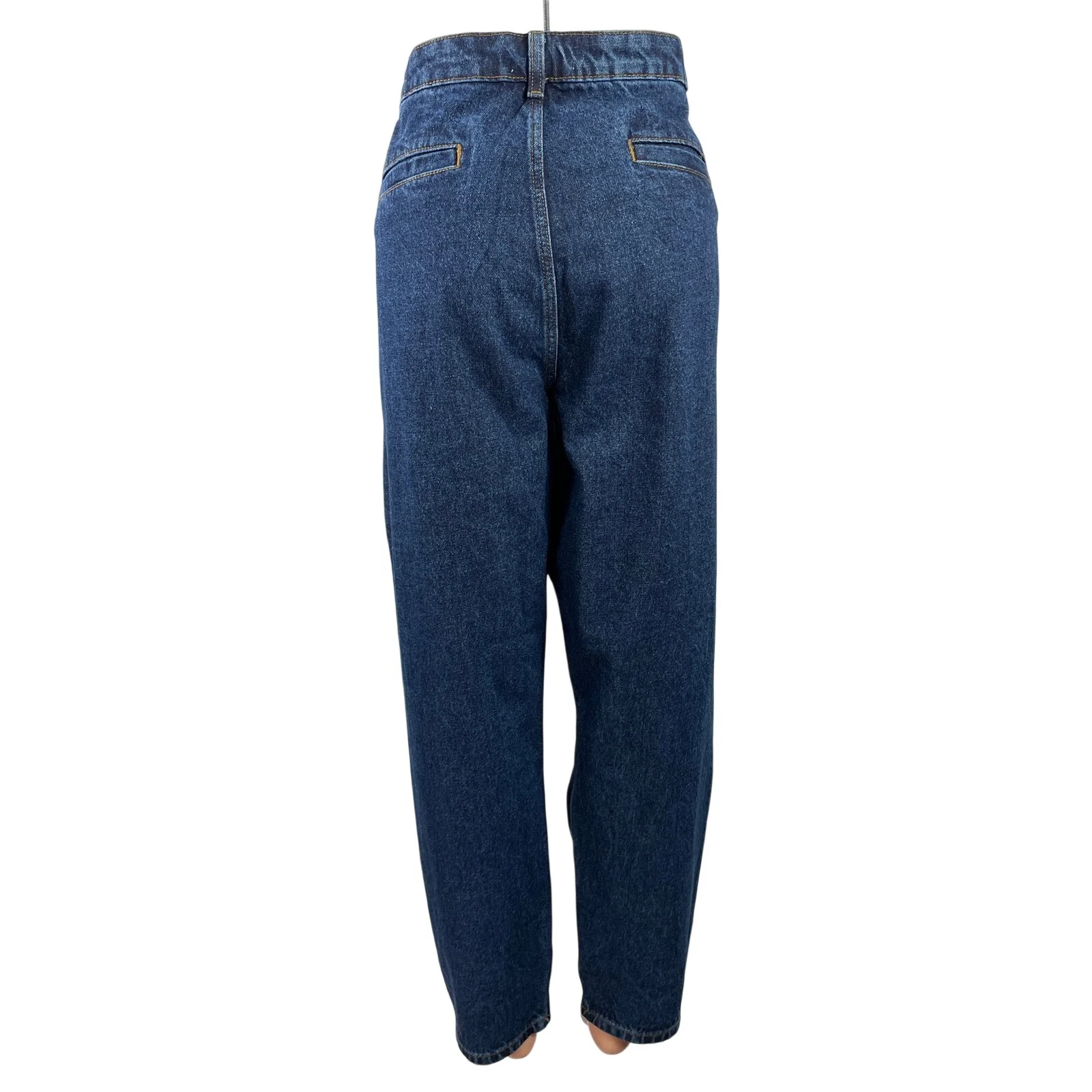 ASOS Women's Blue Dark Wash High Rise Pleated Straight Leg Denim Jeans Size 16 - Image 3