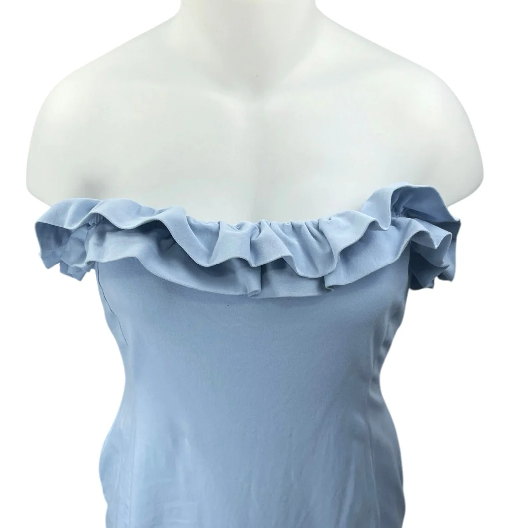 ASOS Women's Blue Ruffle Sleeveless Strapless Mini Sheath Tube Tank Dress Sz 14 - Image 3
