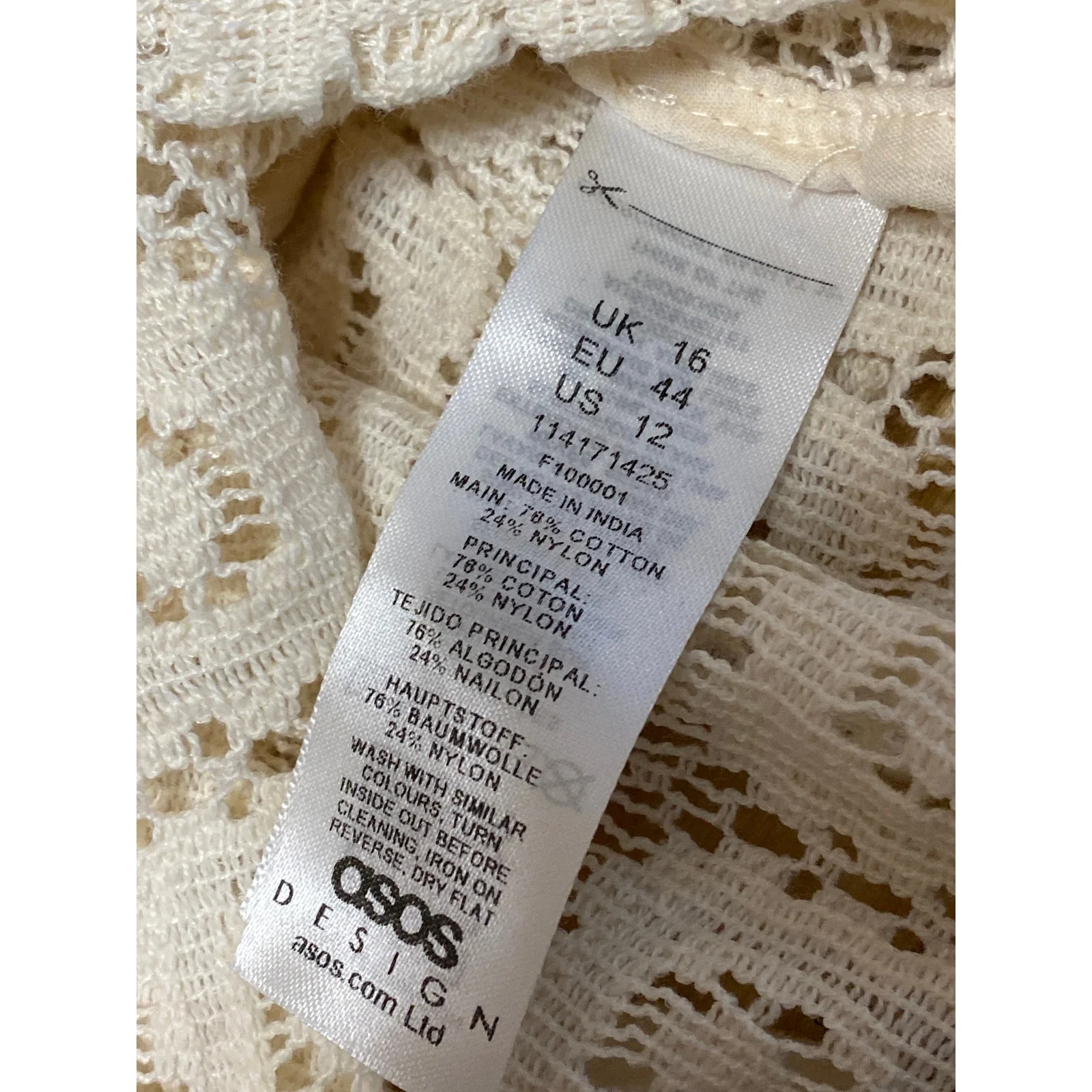 ASOS Women's Cream Crochet Knit Lace Boho Long Sleeve Peplum Blouse Top Size 12 - Image 4