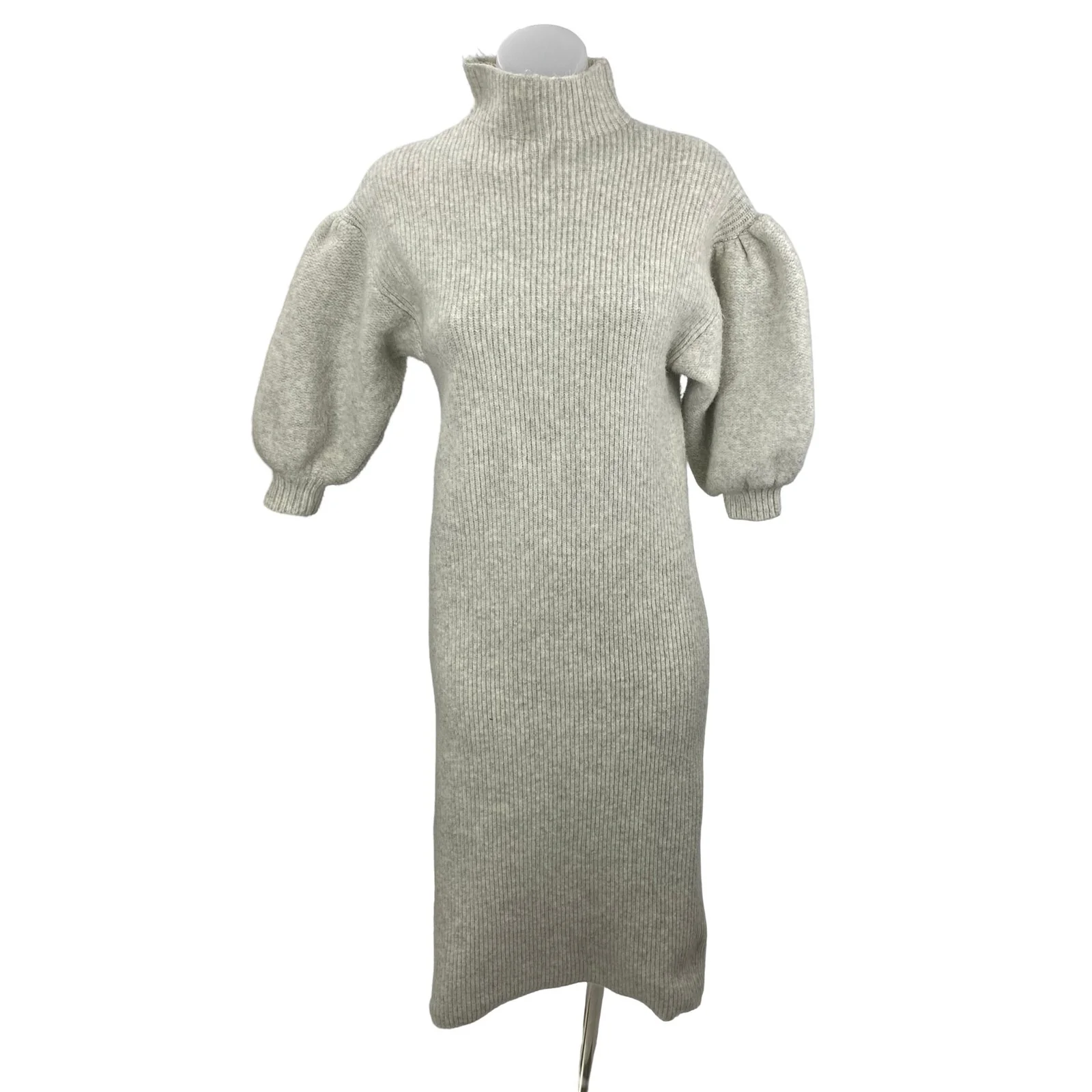 ASOS Women's Gray Long Balloon Sleeve Turtleneck Rib Knit Midi Sweater Dress 0