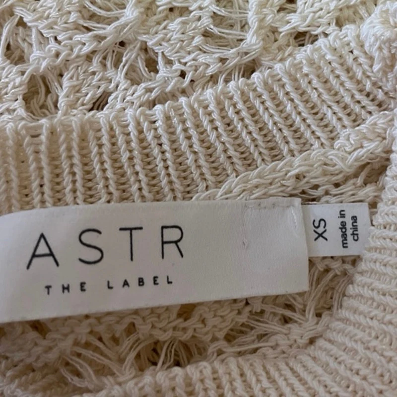 ASTR Cream Crochet Knitted High Neck Long Sleeve Pullover Crop Sweater Top XS - Image 4