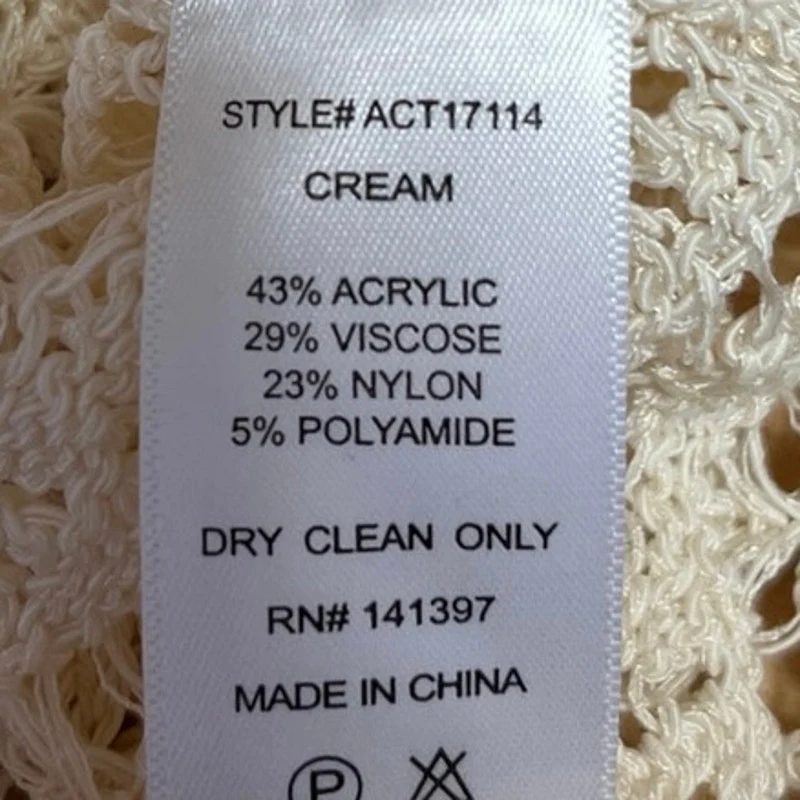 ASTR Cream Crochet Knitted High Neck Long Sleeve Pullover Crop Sweater Top XS - Image 5