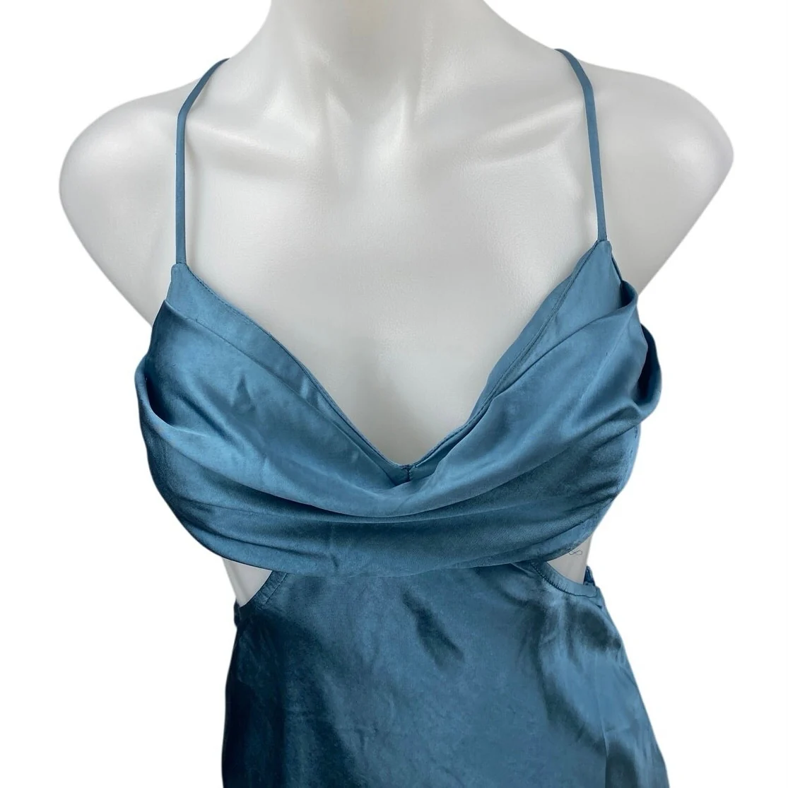 ASTR Silky Satin Sleeveless Cami Camisole Cowl Neck Cutout Midi Bodycon Dress XS - Image 3