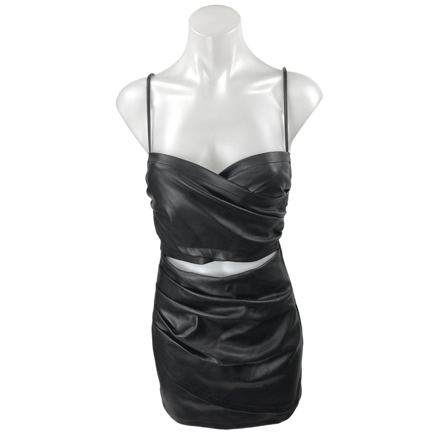 ASTR The Label Black Faux Leather Vegan Cutout Sleeveless Cami Bodycon Dress XS
