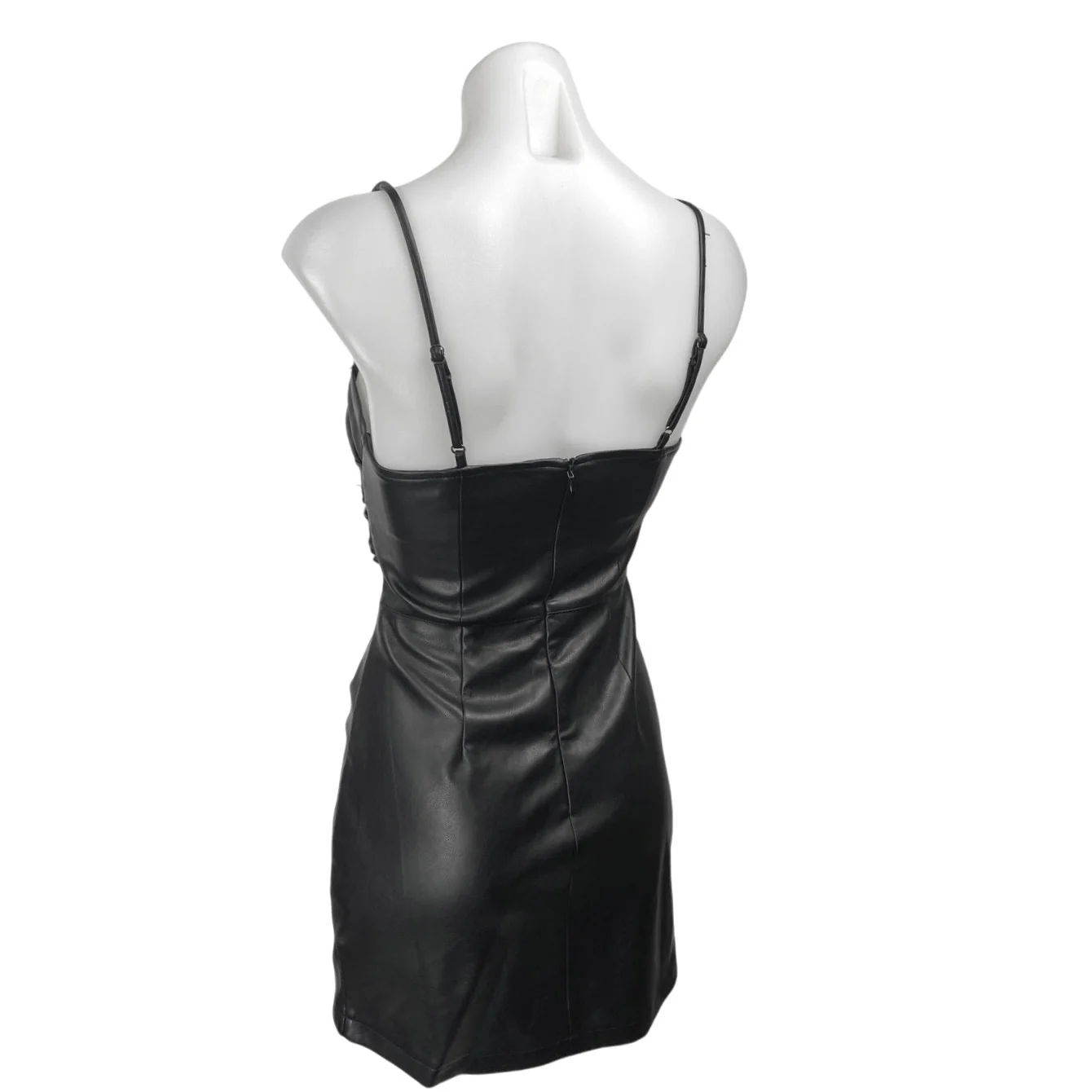 ASTR The Label Black Faux Leather Vegan Cutout Sleeveless Cami Bodycon Dress XS - Image 3