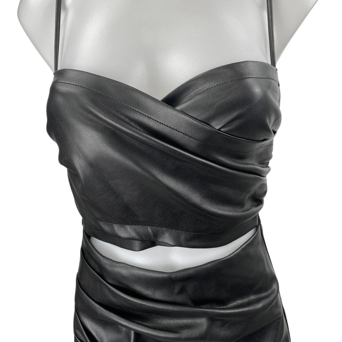 ASTR The Label Black Faux Leather Vegan Cutout Sleeveless Cami Bodycon Dress XS - Image 4