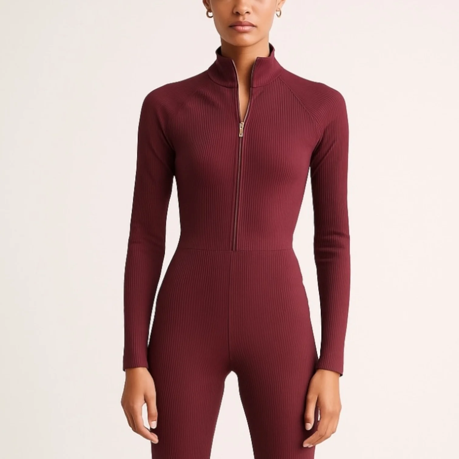 Athleta Alicia Keys Goddess Purple Rib Long Sleeve Zip Up Bodysuit Jumpsuit XXS - Image 3