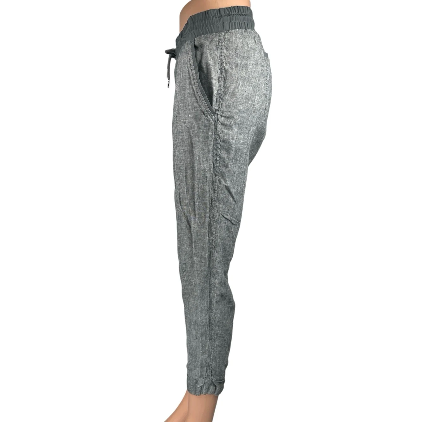 Athleta Bali 100% Linen Gray Straight Tapered Drawstring Ankle Trousers Pants 8 - Image 2