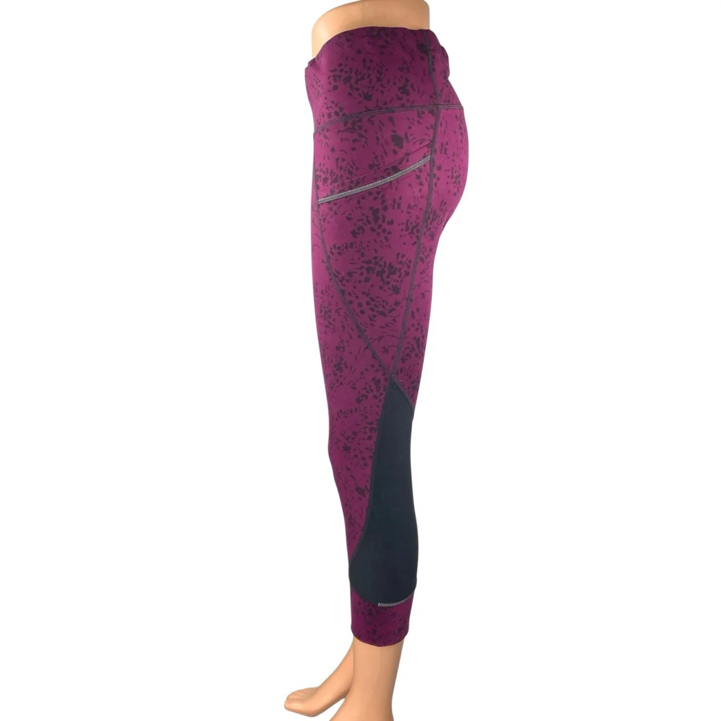 Athleta Floral Garden Relay 2.0 Maroon Activewear Fitness Capri Leggigs Pants S - Image 2
