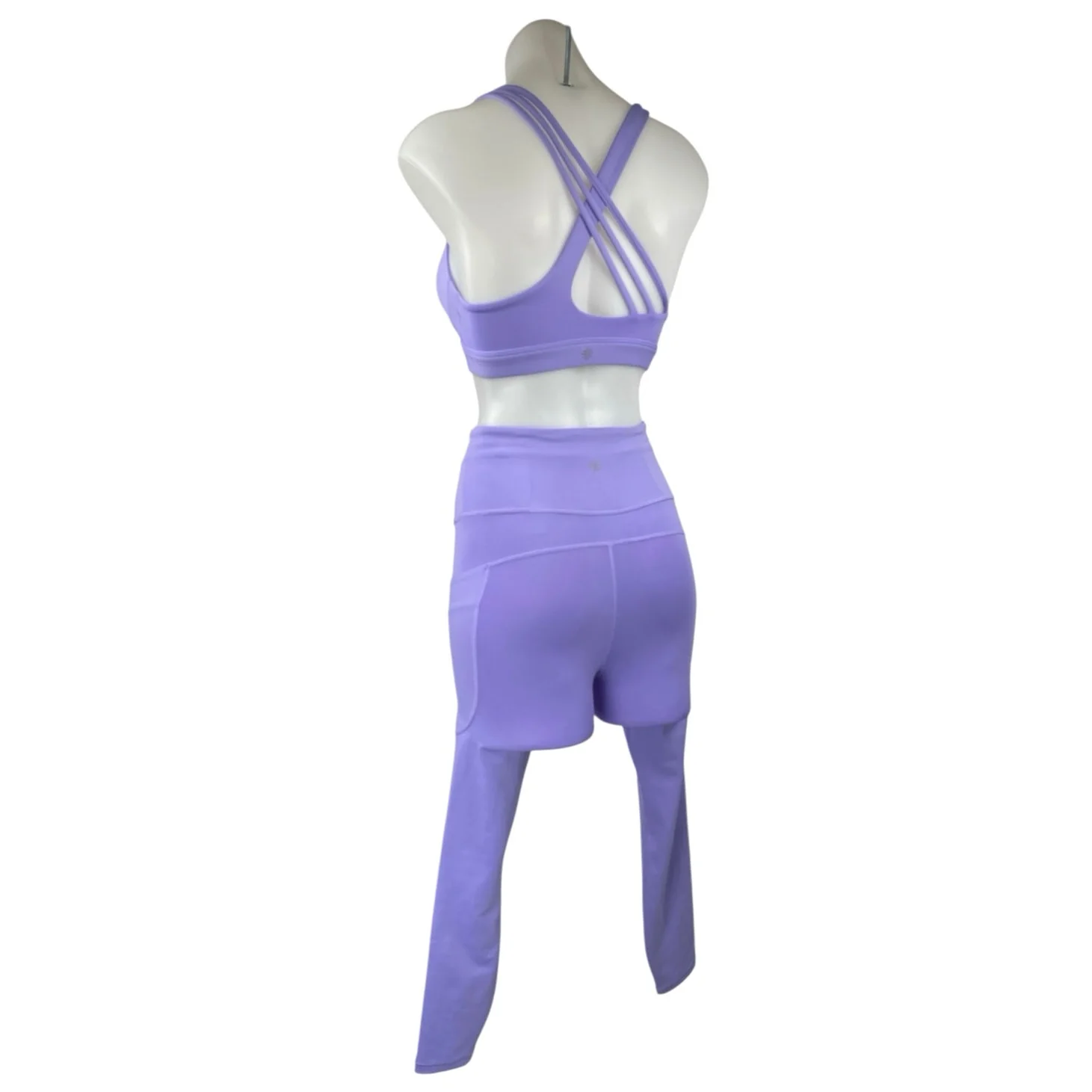 Athleta Purple Ultimate Stash Sports Bra Crop Top Leggings Pants 2 Pc Set XS/2XS - Image 3